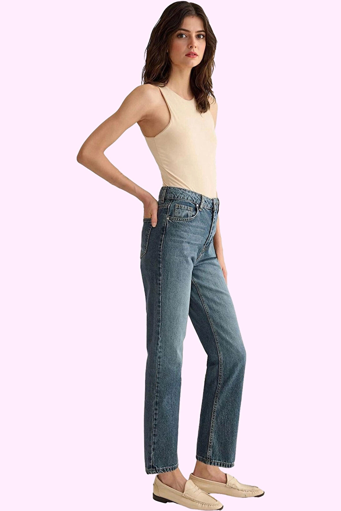 Kadın Pamuk Denim Jean Pantolon; Yüksek Bel Geniş Paça Günlük Stil Yaz Aylarının Vazgeçilmezi