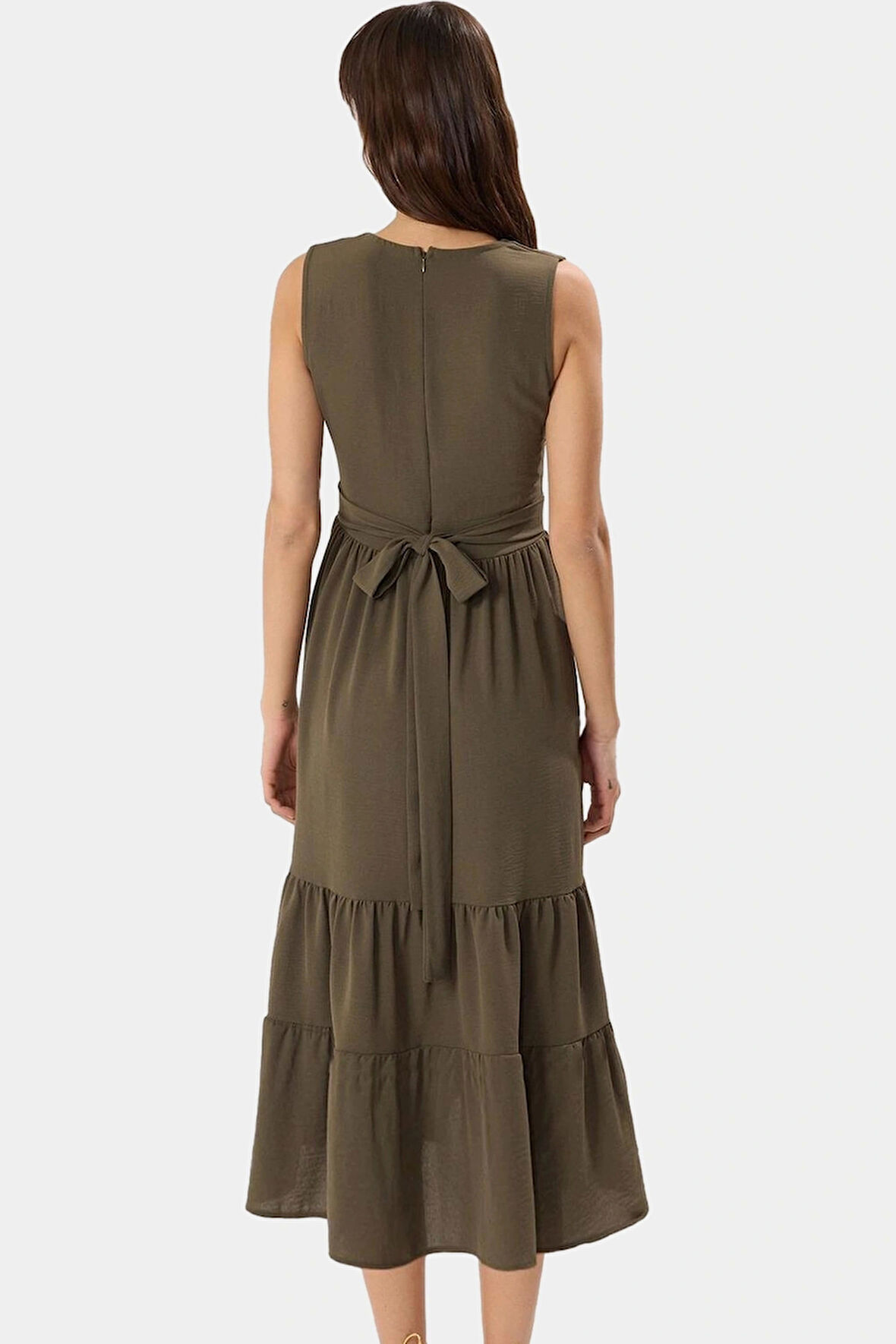 Şık ve Konforlu Aerobin Dokuma Midi Elbise V Yaka Belden Modern Stil Özenle Seçilmiş