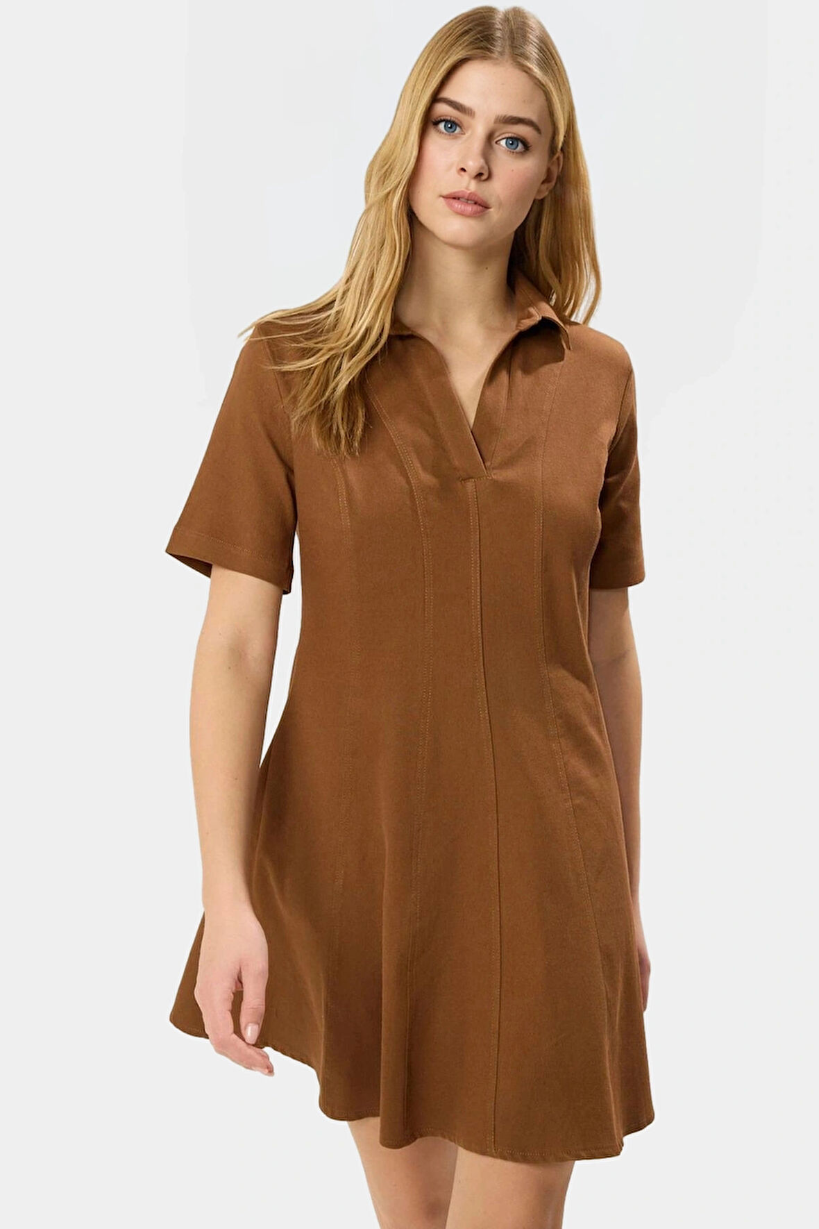 Mini Elbise Gabardin Dokuma Belden Açılan Dikiş Yazlık Rahat Günlük Kullanım İçin