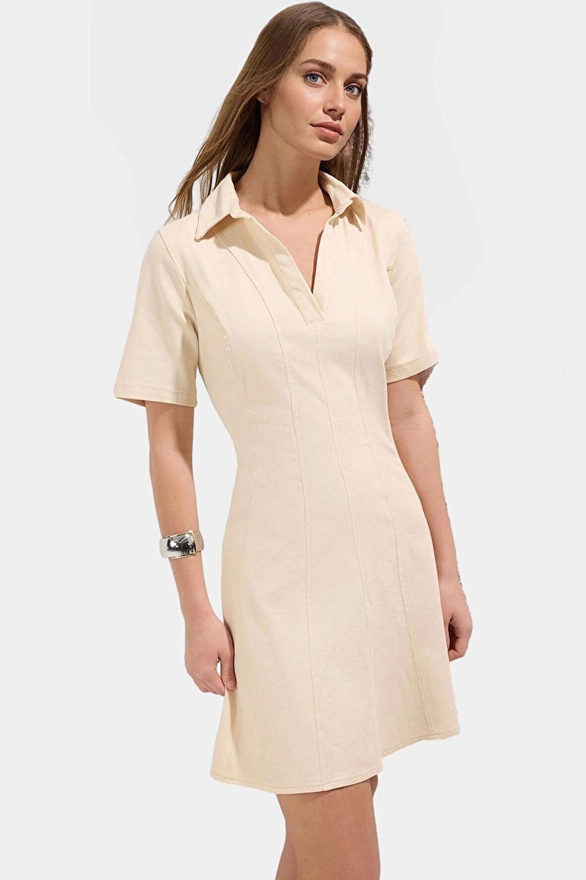 Mini Elbise Gabardin Dokuma Belden Açılan Dikiş Yazlık Rahat Günlük Kullanım İçin