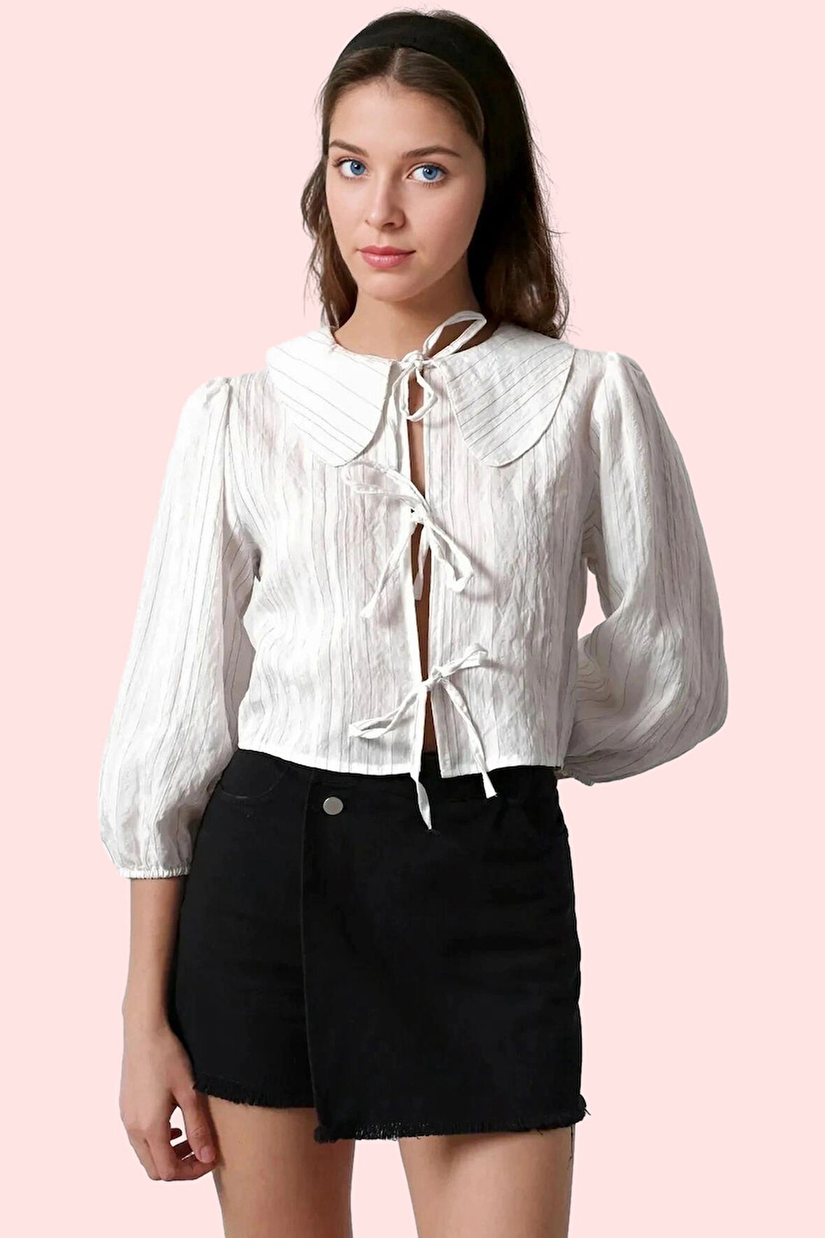 Kadın Regular Kalıp Uzun Kollu Gömlek Polyester Günlük Stil Bebe Yaka Yaz Aylarının Vazgeçilmezi