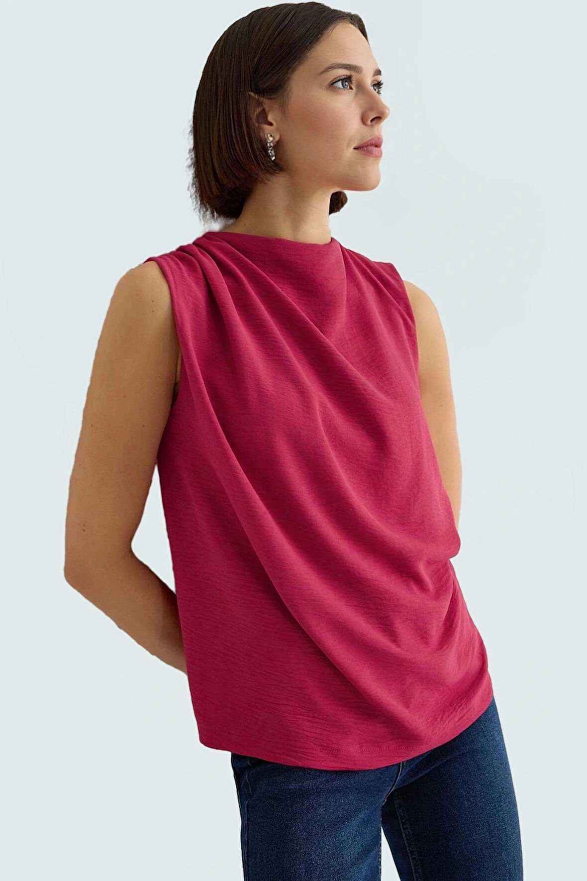 Yazlık 100% Polyester Regular Kalıp Bisiklet Yaka Bluz Zarifane Tasarım Kaliteli İşçilik