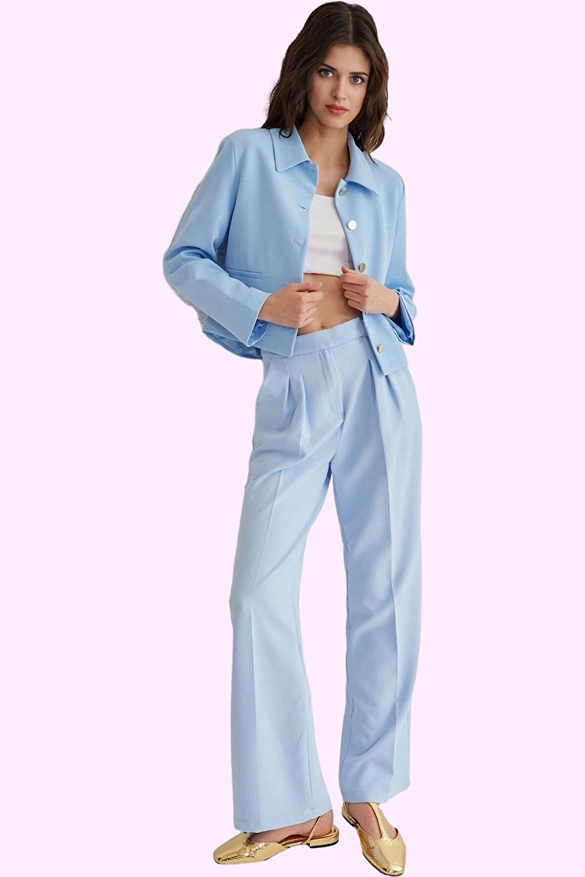 Kadın Boru Paça Pantolon Polyester Elastan Günlük Ve İş Kullanımı Yaz Aylarının Vazgeçilmezi