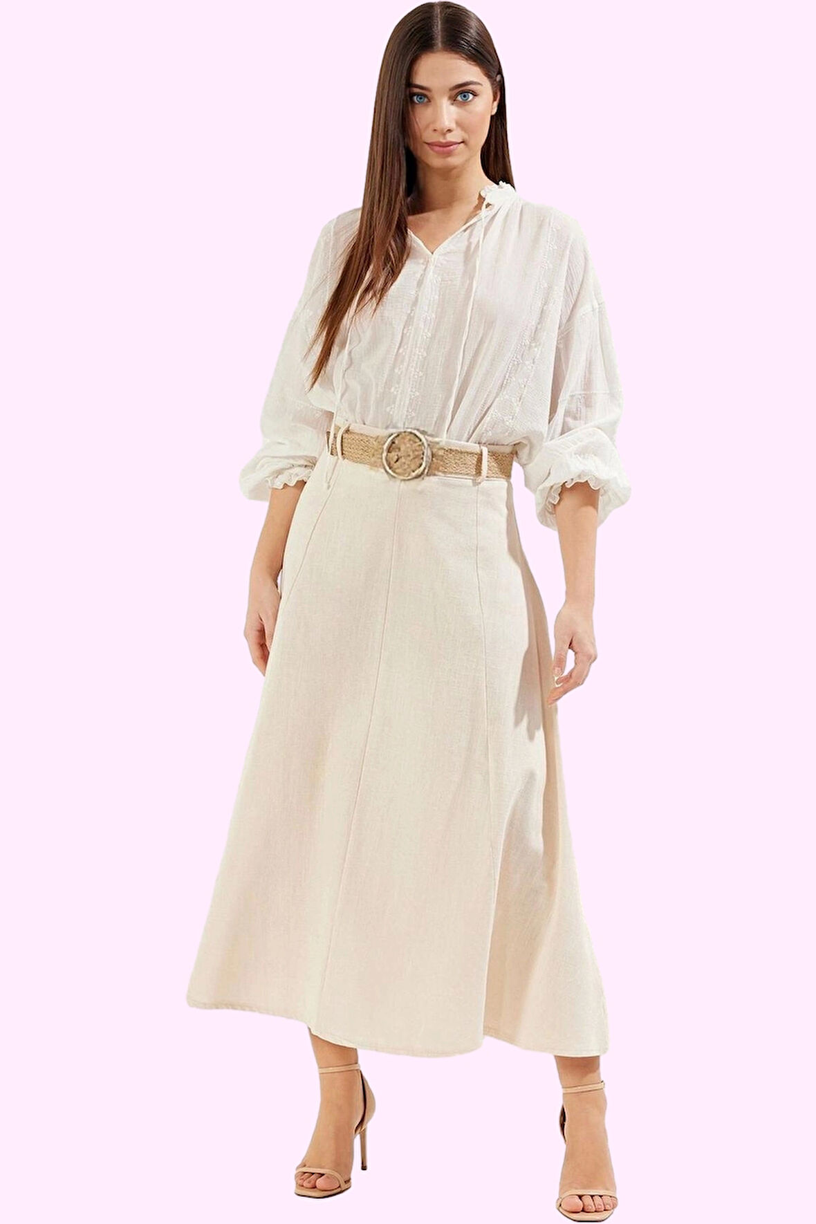 Kadın Günlük Maxi Etek Renk A line Pamuk Keten Dokuma Hafta Sonu Yaz Aylarının Vazgeçilmezi