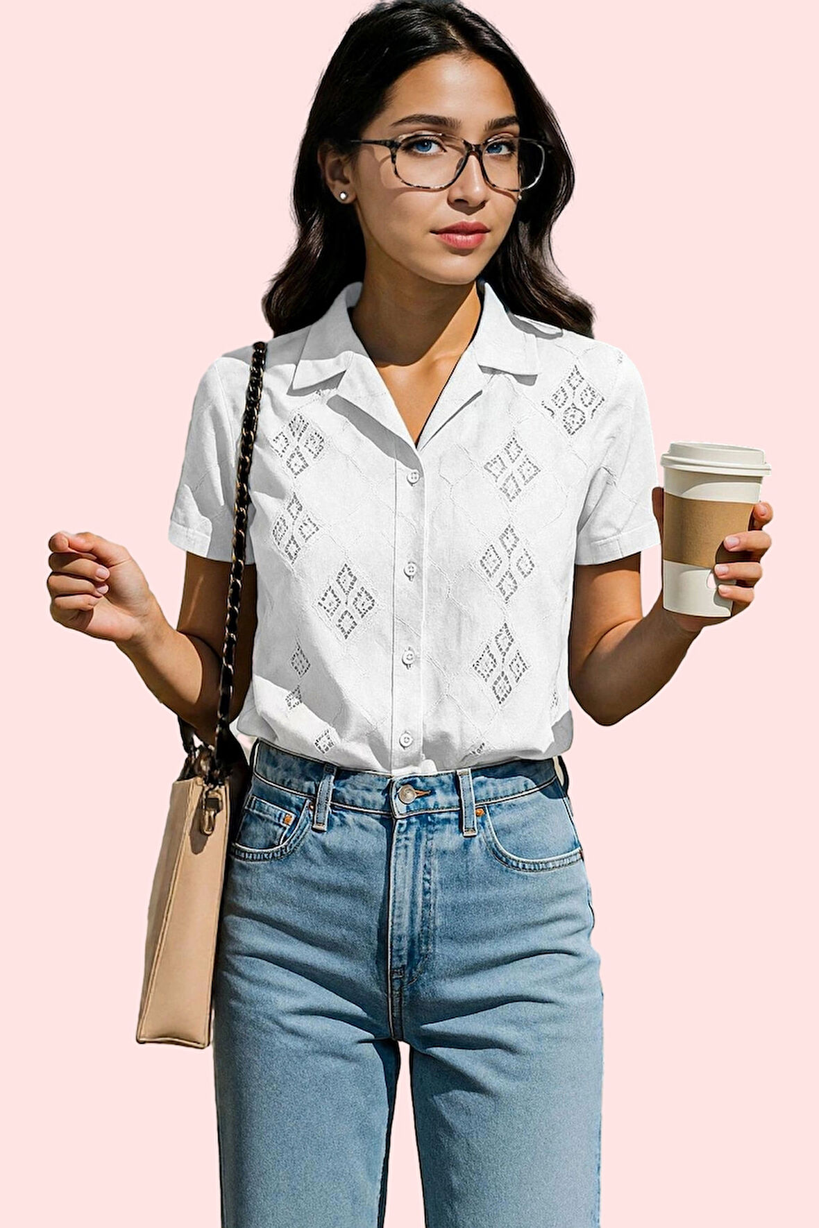 Kadın Crop Gömlek Ceket Yaka Kısa Kollu Yazlık Günlük Hafta Sonu Yaz Aylarının Vazgeçilmezi