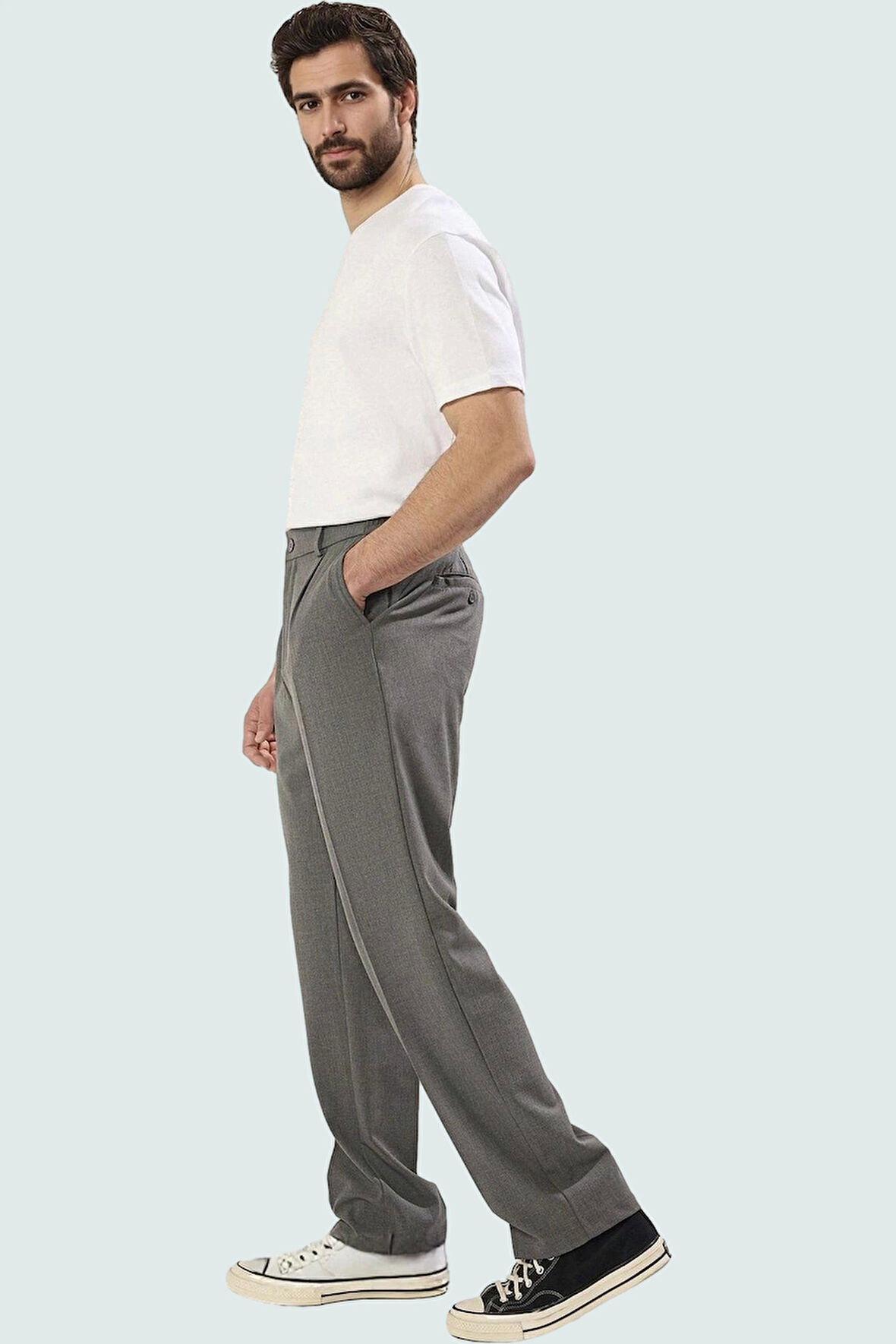 Erkek Modern Pantolon Geniş Paça Rahat Kalıp Sürdürülebilir Üretim Yaz Aylarının Vazgeçilmezi