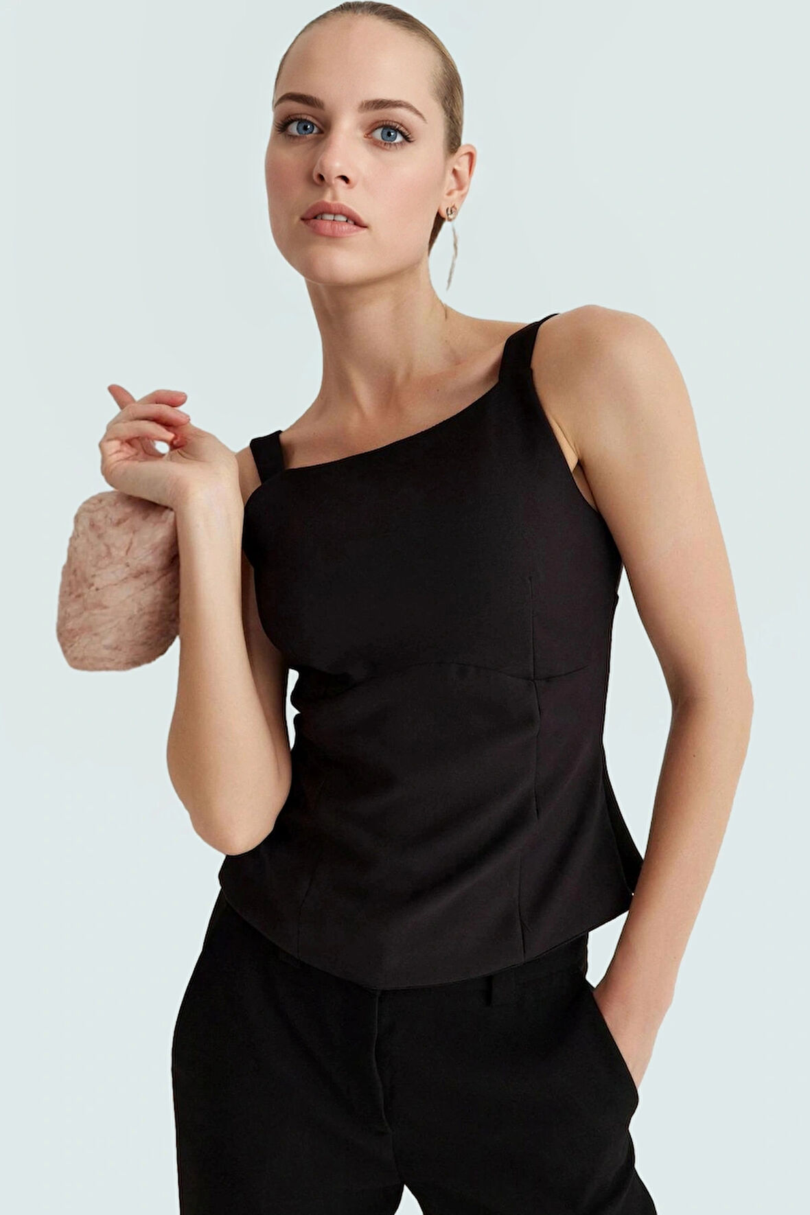 Basic Fitted Bluz Nefes Alan Dokuma Kumaş Kayık Yaka Kaliteli İşçilik Yüksek Kalite