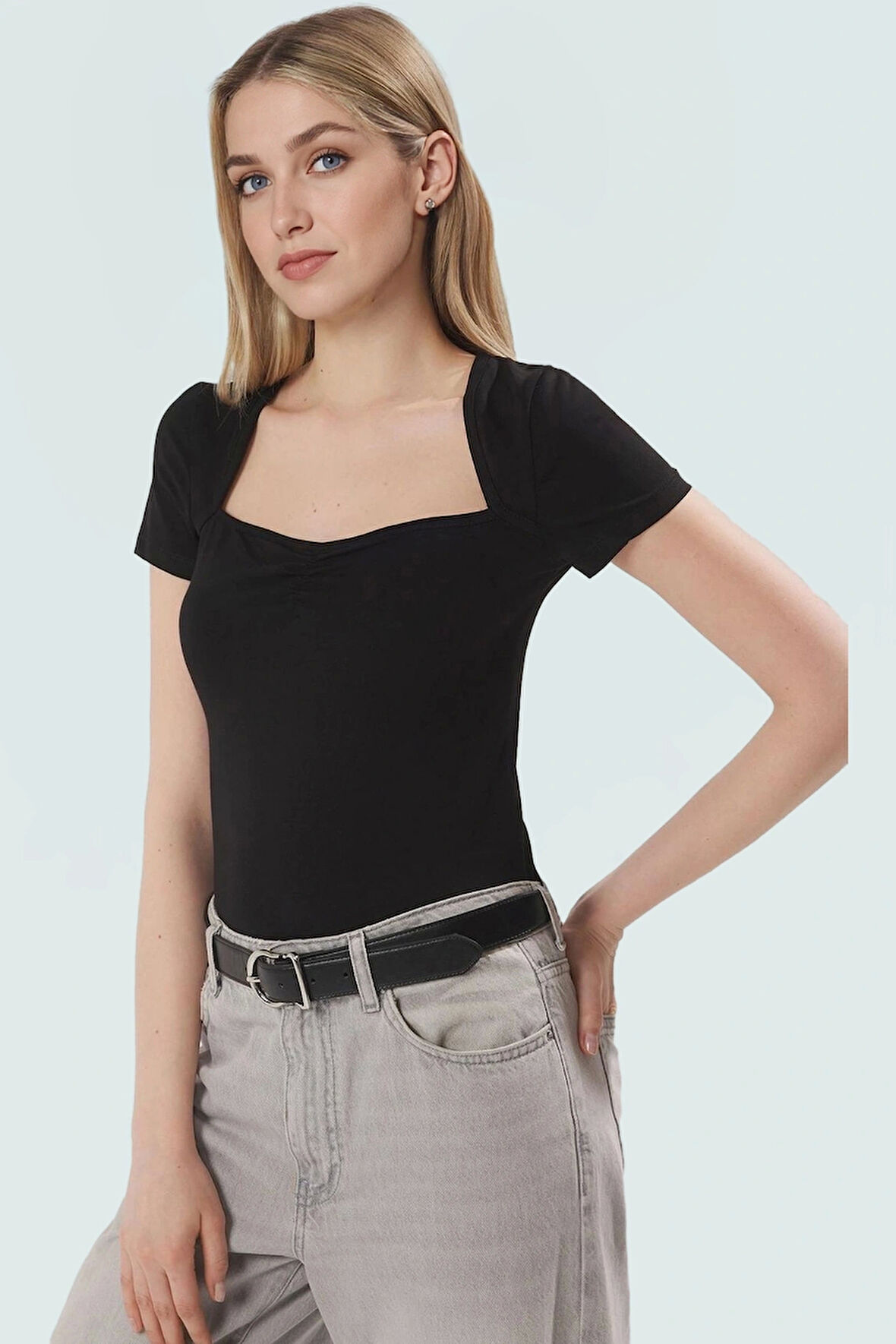 Regular Boy Likralı Penye Bluz Biyeli Detay Kalp Yaka Günlük Yüksek Kalite Uzun Ömürlü