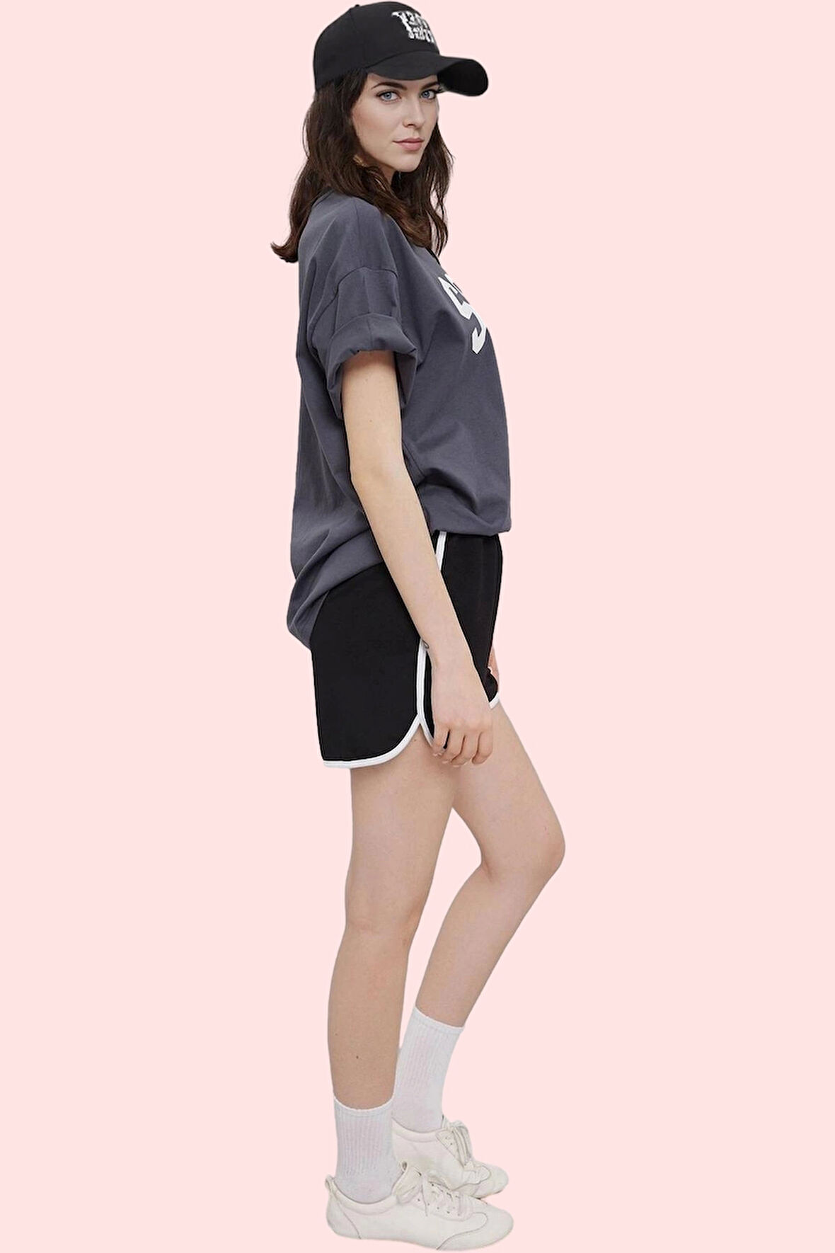 Kadın Spor Şort Polyester Biyeli Detay Renk Bloklu Desen Günlük Kullanım Dayanıklı Malzeme