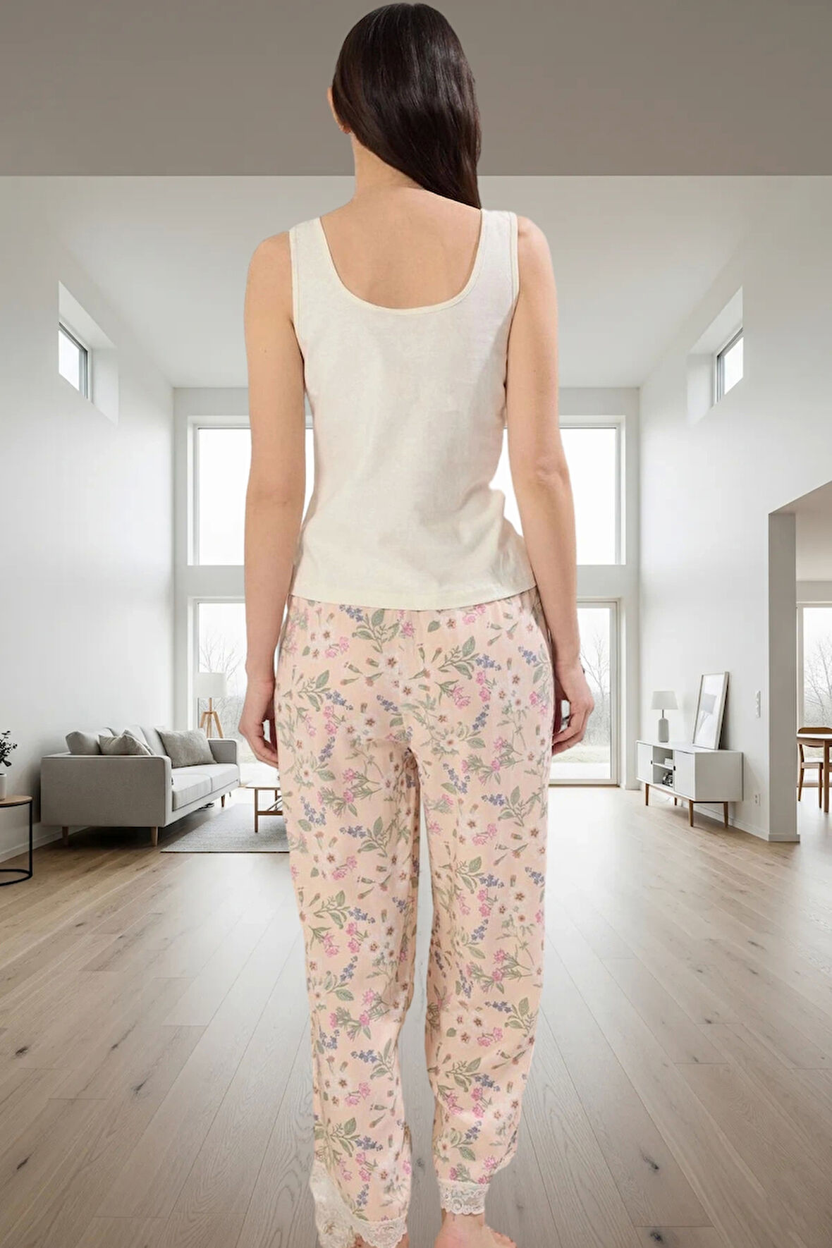 Homewear Dantel Detaylı Viskon Pijama Takımı Trend Tasarım Seçkin Malzeme Günlük Kullanım İçin