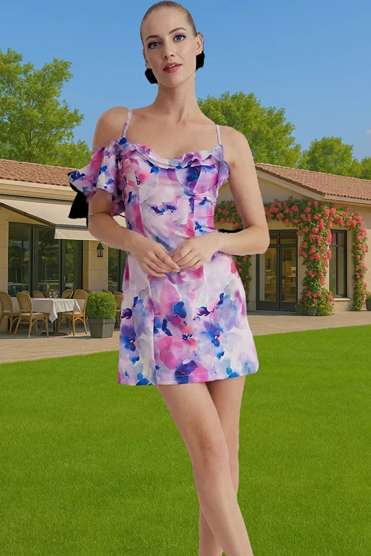 Yazlık Mini Elbise Fırfırlı Detaylı Poplin Kumaştan Kaliteli İşçilik Zarifane Tasarım Trend Tasarım