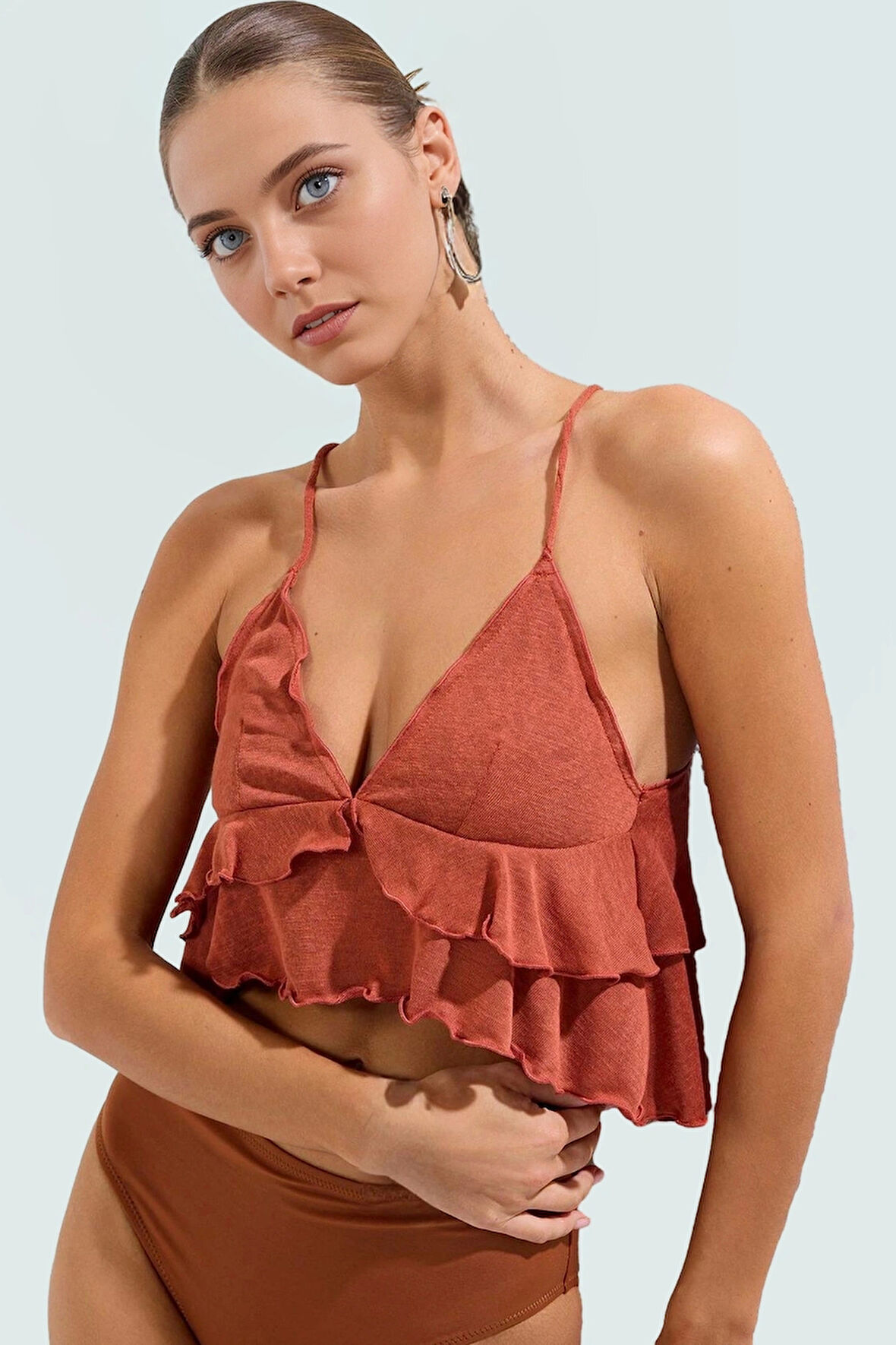 Kolsuz Örme Bluz Basic Plaj Giyim Regular Kalıp Özel Tasarım Günlük Kullanım İçin