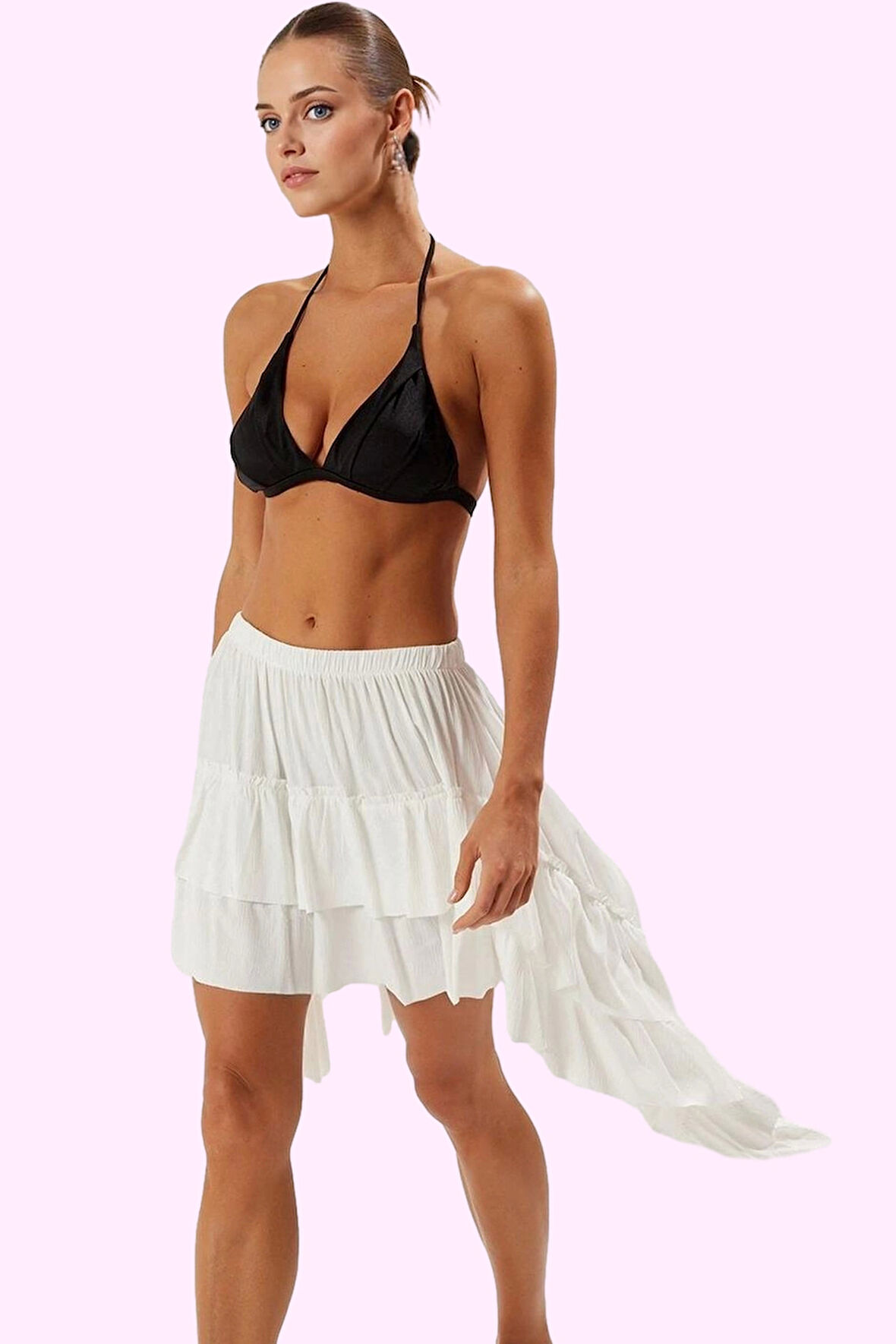 Kadın Yazlık Crinkle Dokuma Fırfırlı Etek Renk Asimetrik Günlük Kullanım Dayanıklı Malzeme