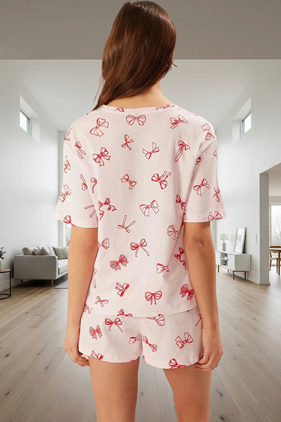 Yazlık Pijama %100 Pamuk Kurdele Desenli Boru Paça Şort Yüksek Kalite Konforlu Kesim