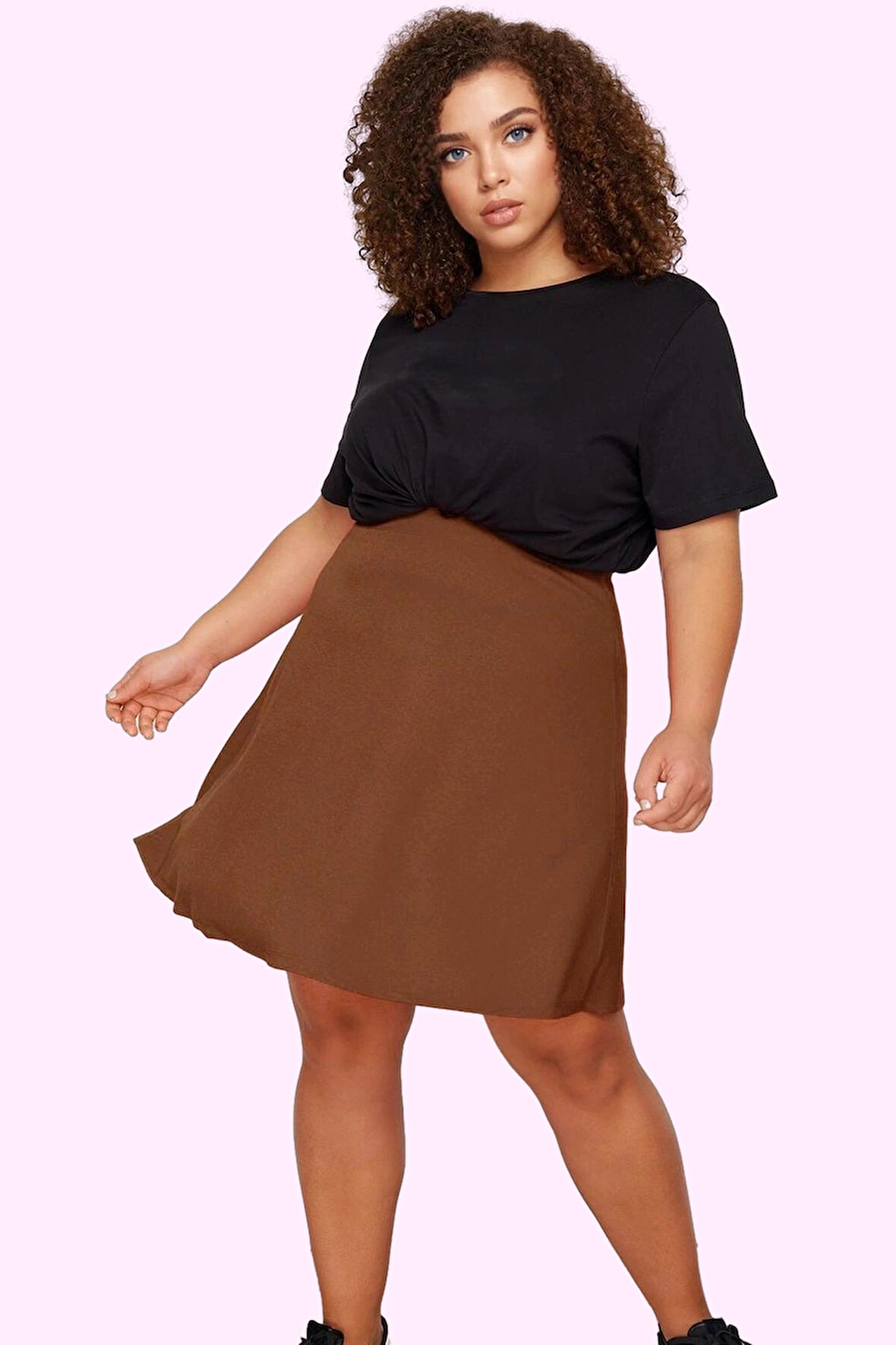 Kadın A line Mini Etek Viskoz Polyester Elastan Lastikli Belli Rahat Günlük Modern Tasarım