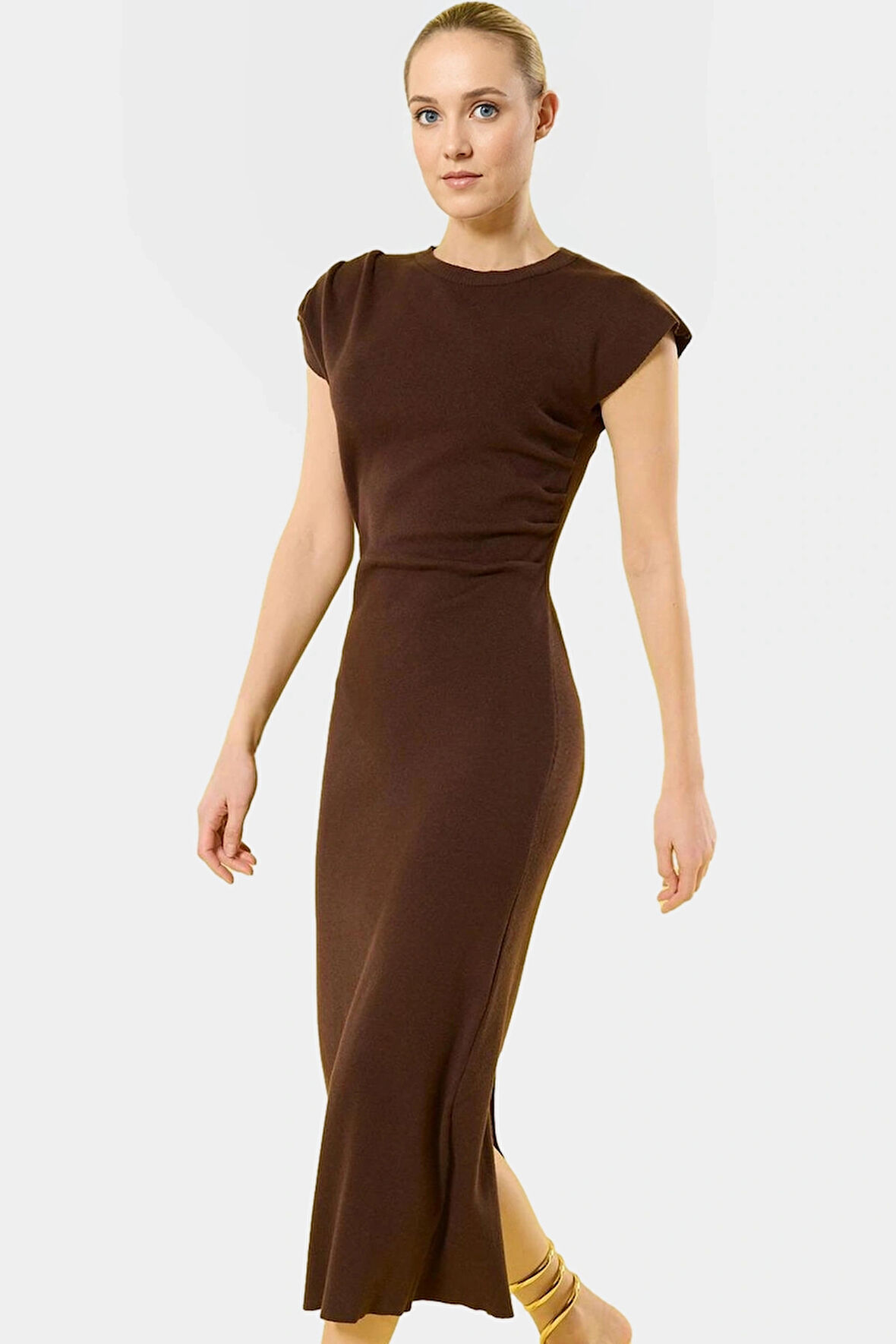 Nefes Alan Triko Midi Elbise 53% Viskoz Bodycon Rahat Seçkin Malzeme Mükemmel Uyum