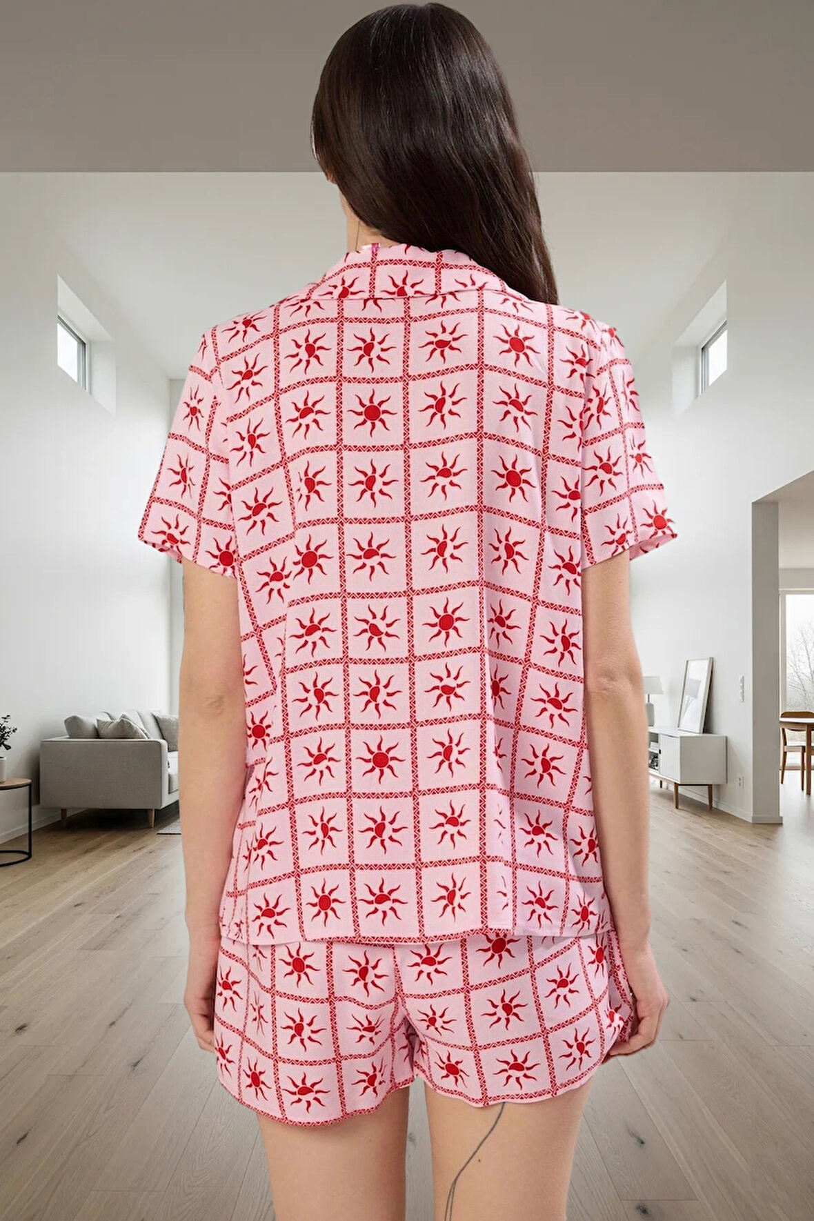 Yazlık Şortlu Pijama Takımı %100 Viskoz Shally Dokuma Profesyonel Görünüm Premium Kalite