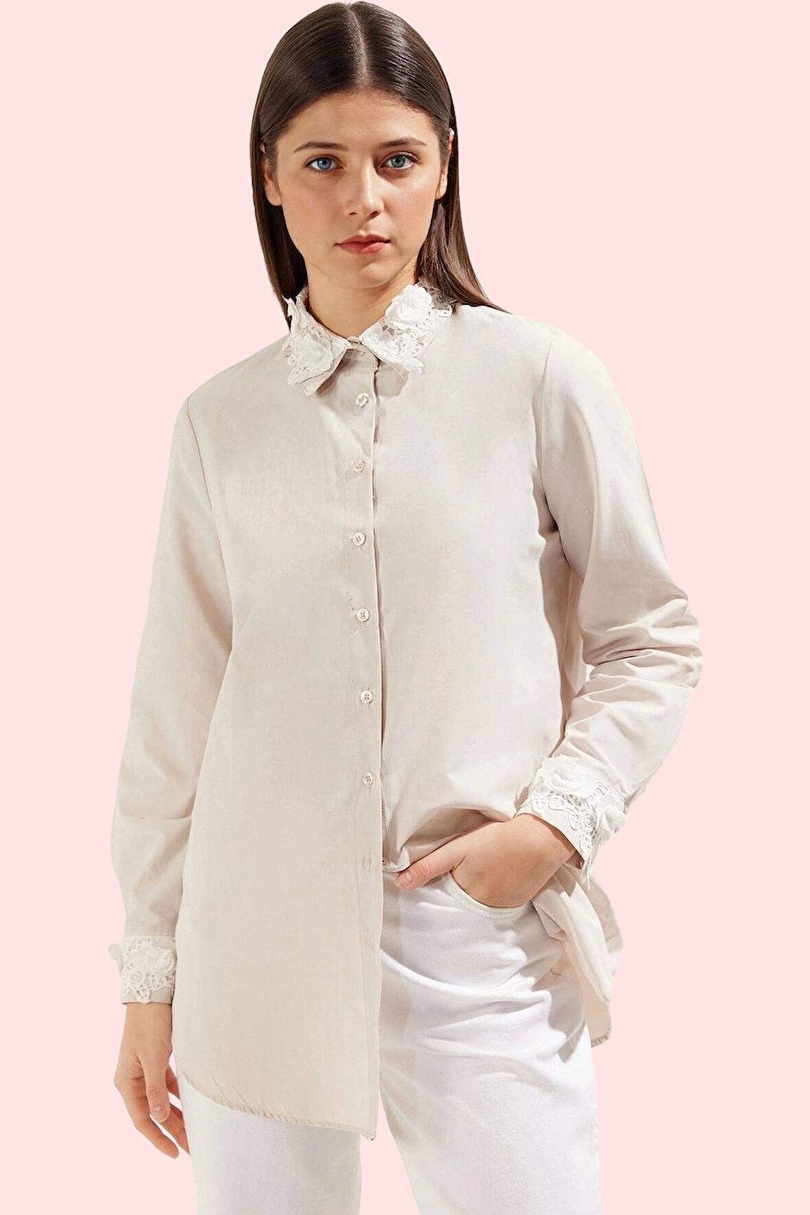 Kadın Basic Gömlek Pamuk Polyester Renk Dantel Detaylı Günlük Kullanım Yaz Aylarının Vazgeçilmezi