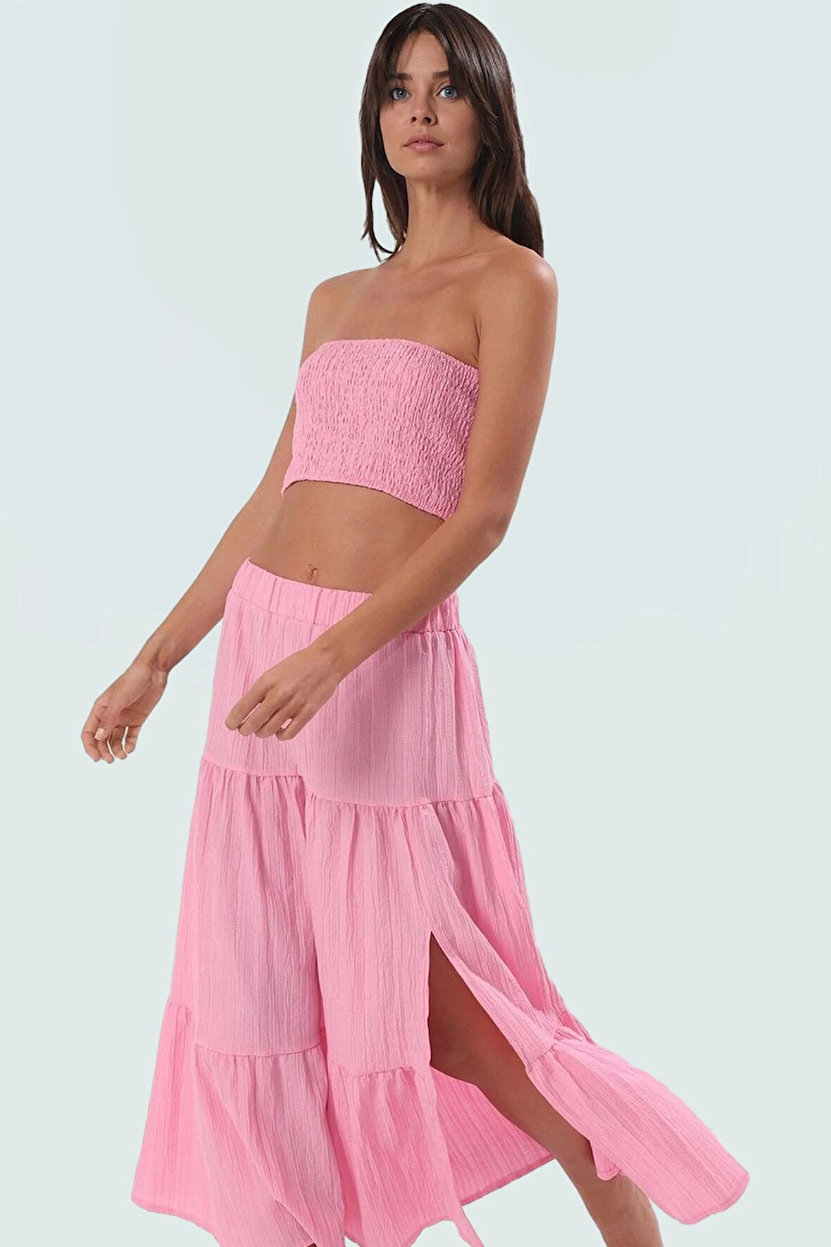 Rahat ve Şık Bluz Etek Takım 99 Polyester Yazlık Plaj Modası Özenle Seçilmiş Özel Tasarım