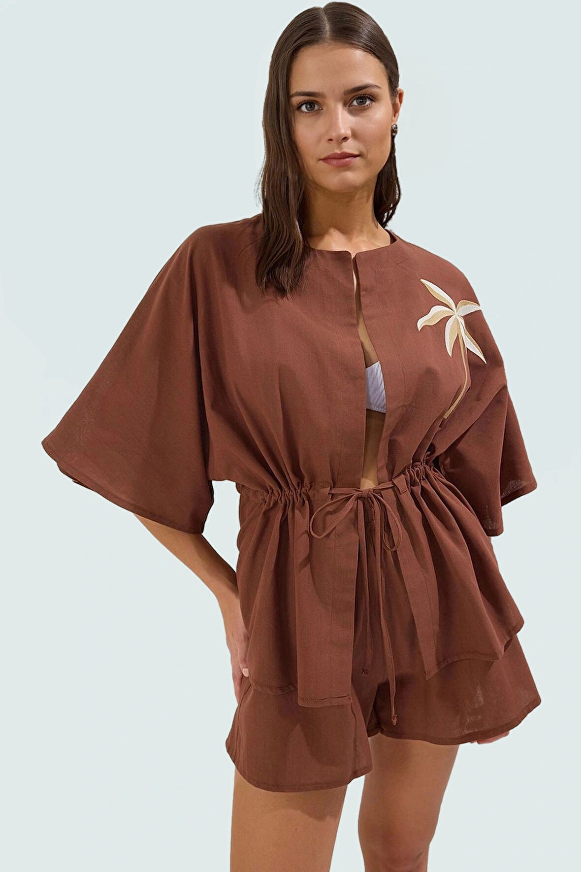 Yazlık Flamlı Pamuk Bluz Şort Takım Şık ve Rahat Plaj Stili Özenle Seçilmiş