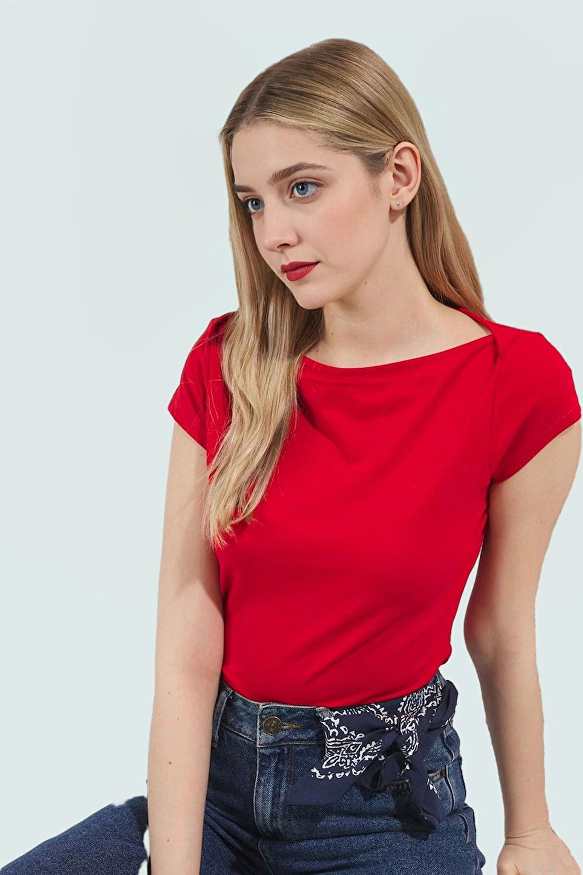 Yazlık Bluz Fitted Kayık Yaka Pamuklu Rahat Trend Tasarım Konforlu Kesim Uzun Ömürlü