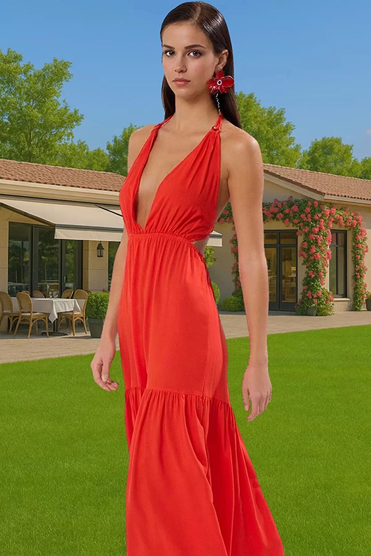 Yazlık Plaj Elbisesi Batik Desenli A Line Maxi 100% Viskoz Kumaş Şık Görünüm Trend Tasarım