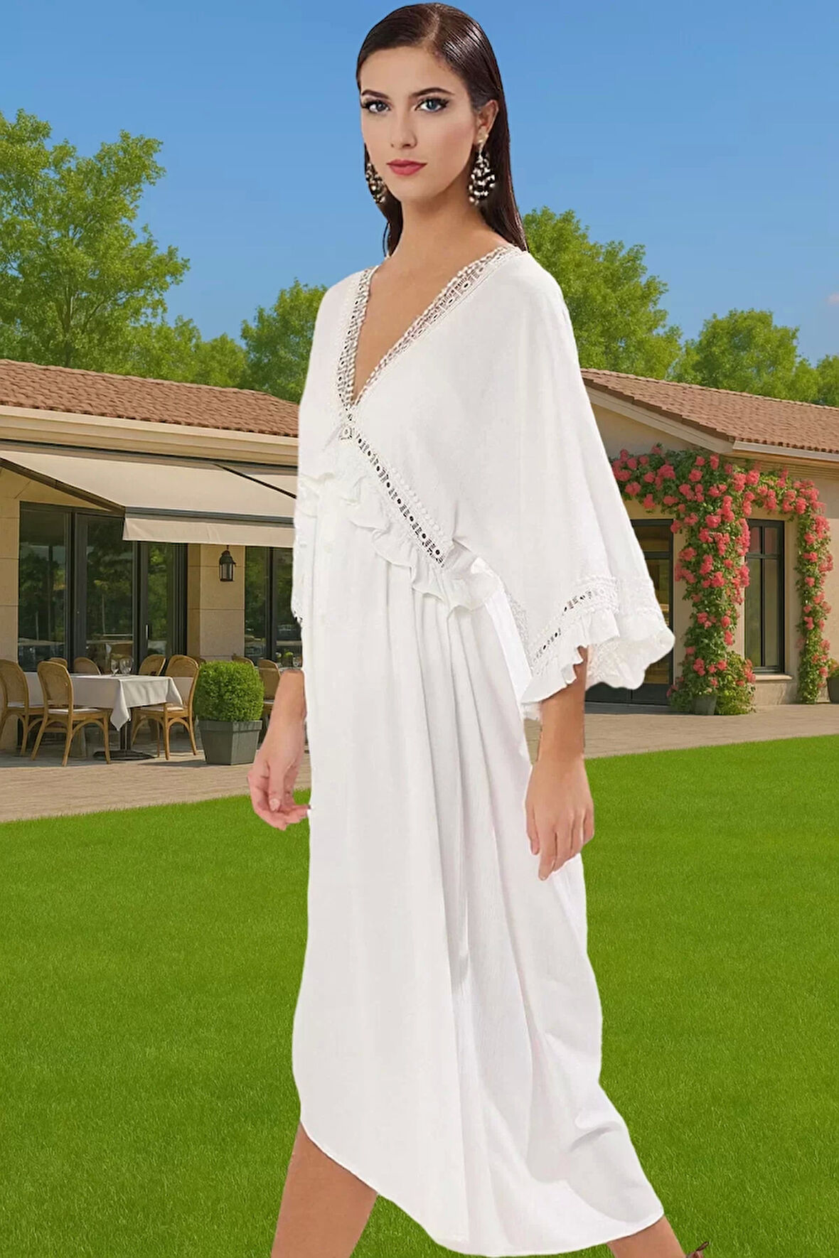 Yazlık Feminen Maxi Elbise Crinkle Dokuma Viskoz Rahat Modern Stil Özel Tasarım Konforlu Kesim