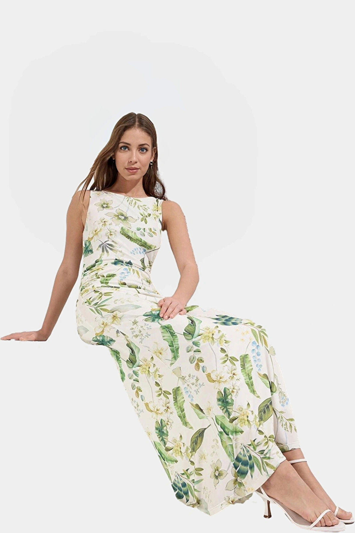 Maxi Elbise Çiçek Baskı Bodycon Kalıp Örme Kumaş Yazlık Uzun Ömürlü Özenle Seçilmiş