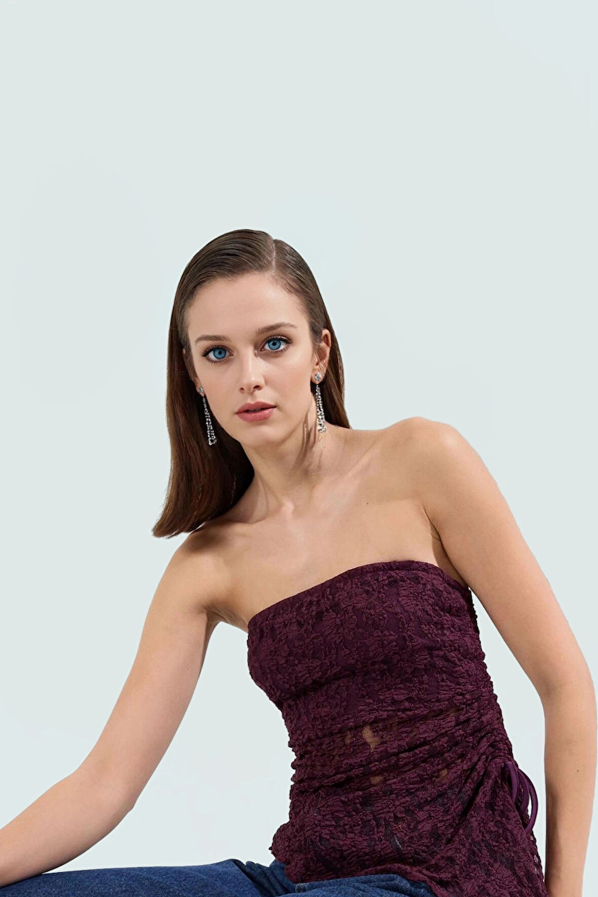 Regular Dantel Bluz Straplez Örme Kumaş Yazlık Şık Elbise Konforlu Kesim Rahat Kullanım