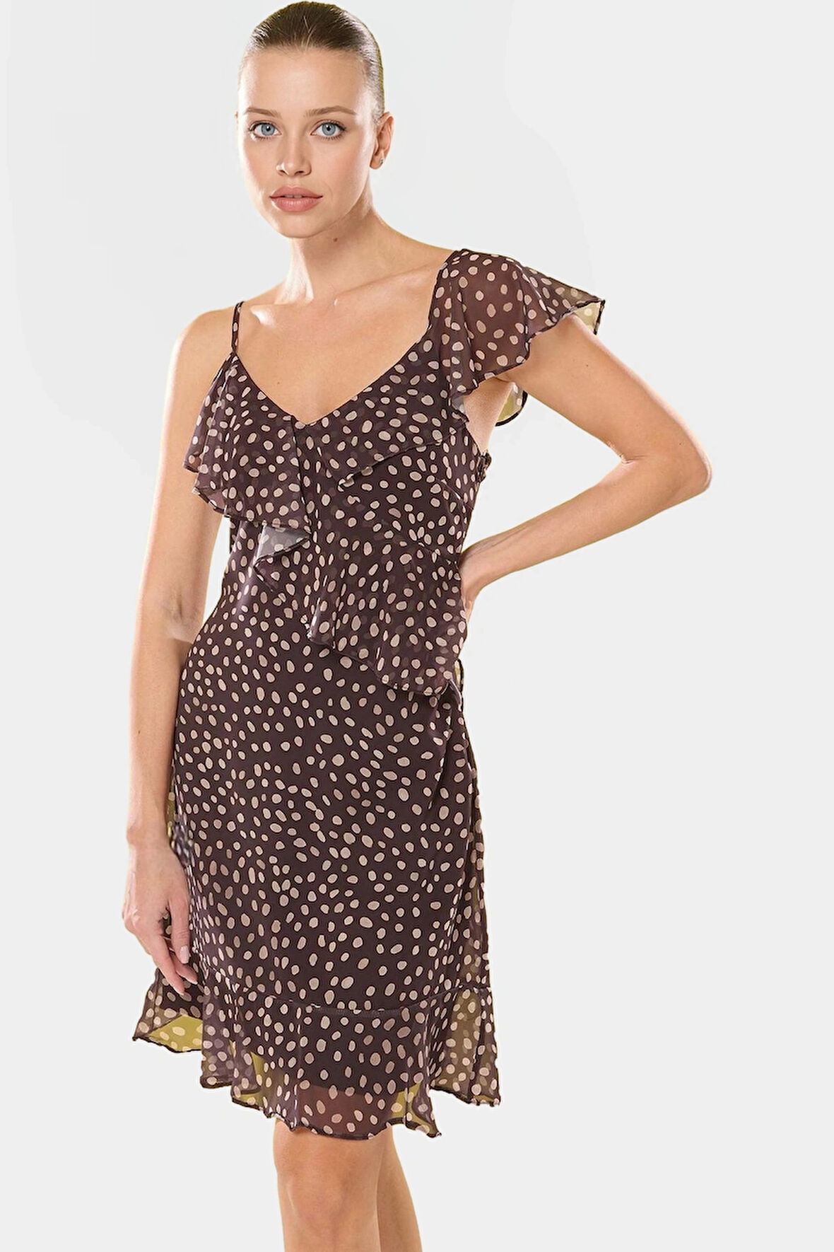 Şifon Dokuma Puantiyeli A Kesim Elbise Yaz için Mükemmel Premium Kalite Özel Tasarım