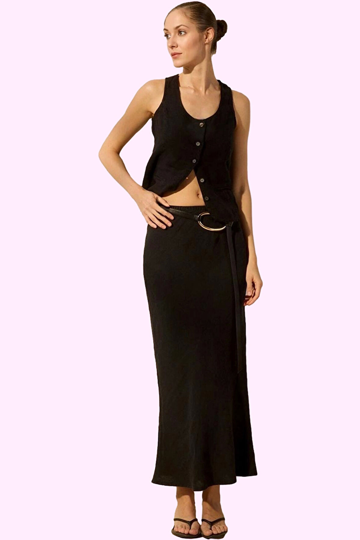 Kadın Basic Yüksek Bel Midi Keten Etek Dokuma Kumaş Yaz Günlük Kullanım Stilin Buluştuğu Yer