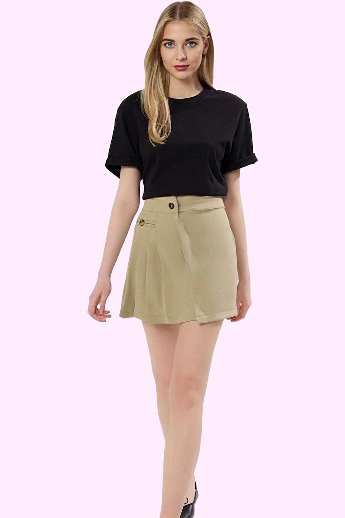 Kadın Kruvaze Mini Dokuma Etek Finike Casual Stil Rahat Kesim Günlük Kullanım Modern Tasarım