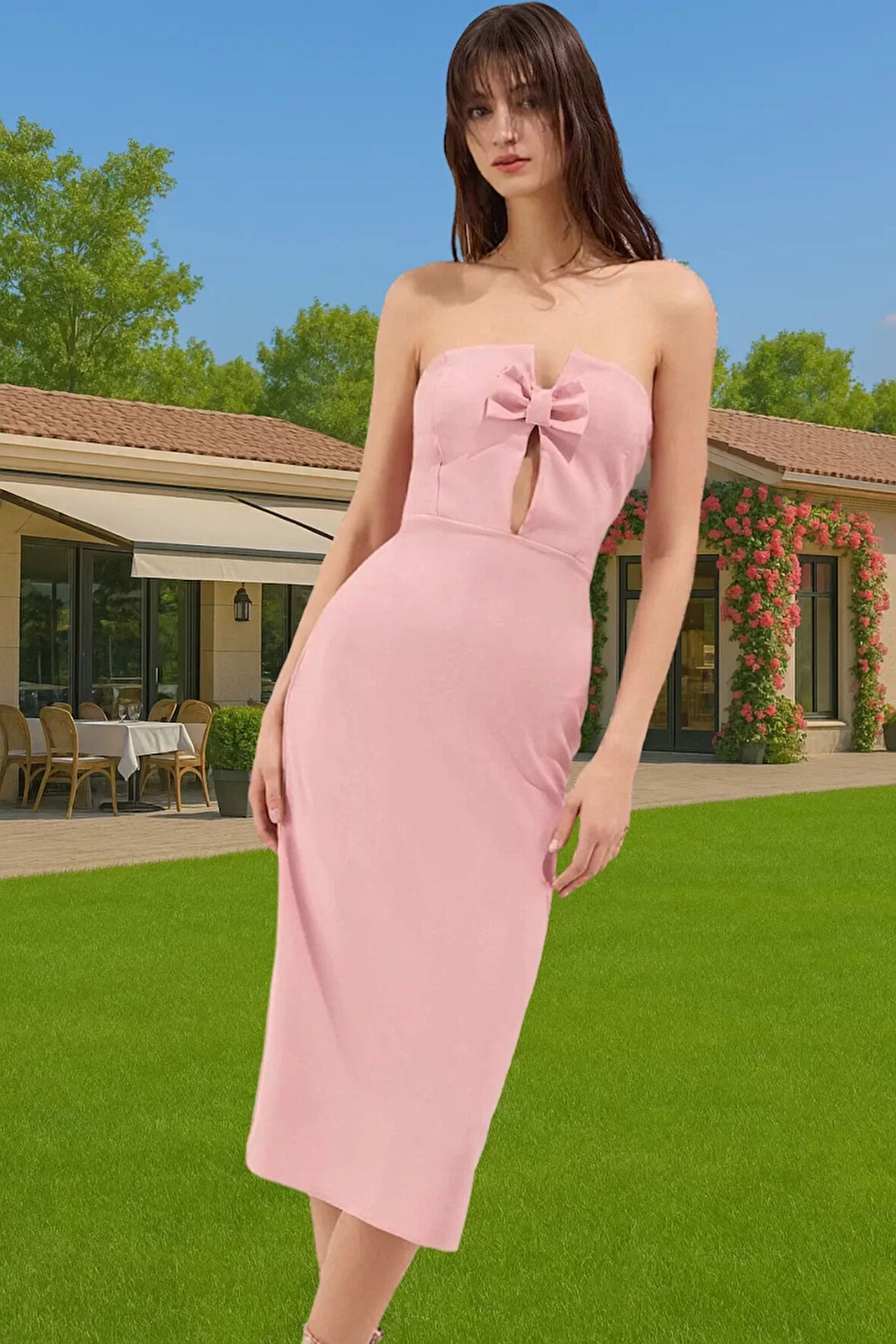 Zarif Shift Abiye Elbise Polyester Elastan Dokuma Kumaştan Şık Görünüm Dayanıklı Malzeme