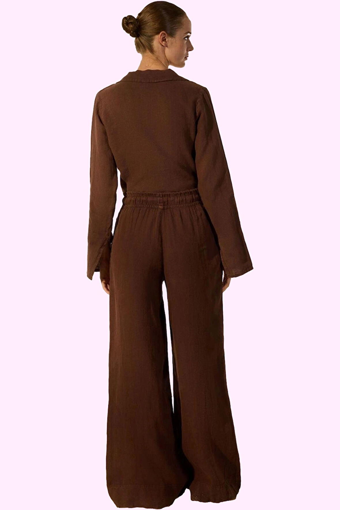 Kadın Dokuma Keten Pantolon Yüksek Bel Geniş Paça Yazlık Model Günlük Kullanım Özel Günler