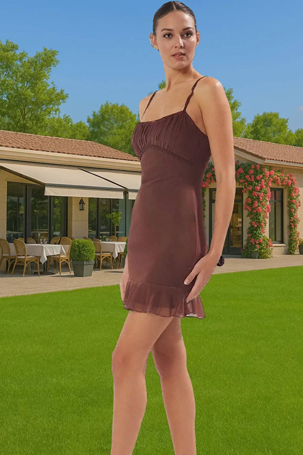 Kalp Yaka Volan Detaylı Mini Tül Elbise Rahat Ve Şık Şık Görünüm Rahat Ve Şık Rahat Kullanım