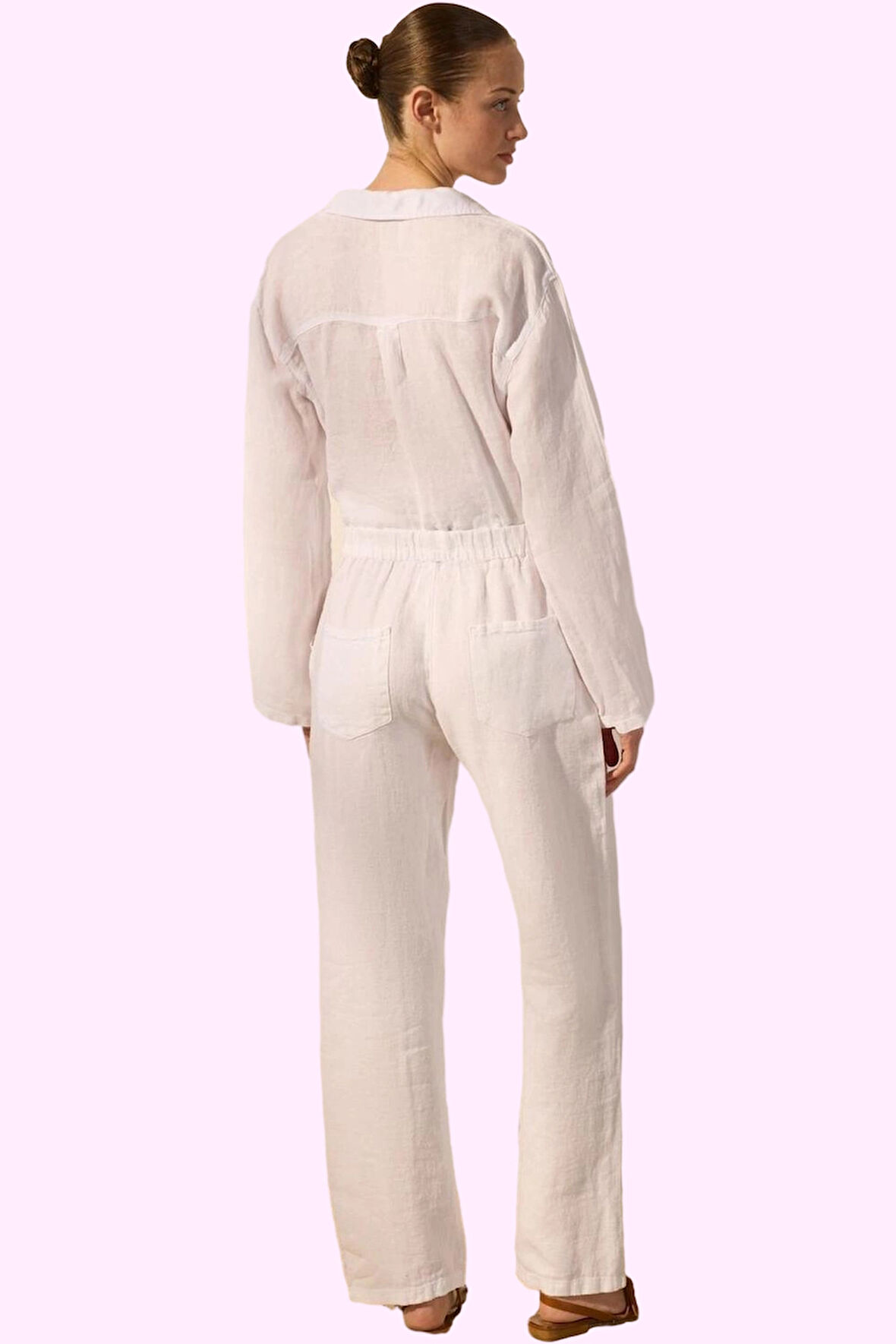 Kadın Uzun Keten Pantolon Geniş Paça Yüksek Bel Dokuma Kumaş Günlük Yaz Aylarının Vazgeçilmezi