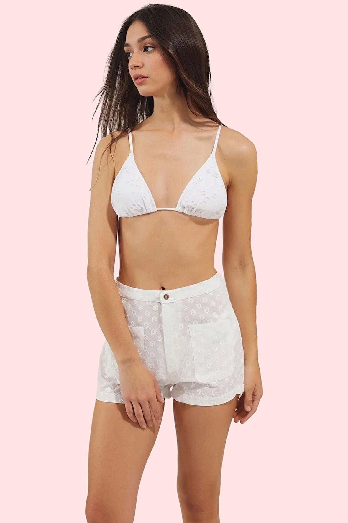 Kadın Plaj Şortu Brode Dokuma Dar Paça Straight Kalıp Yazlık Günlük Kullanım Modern Tasarım