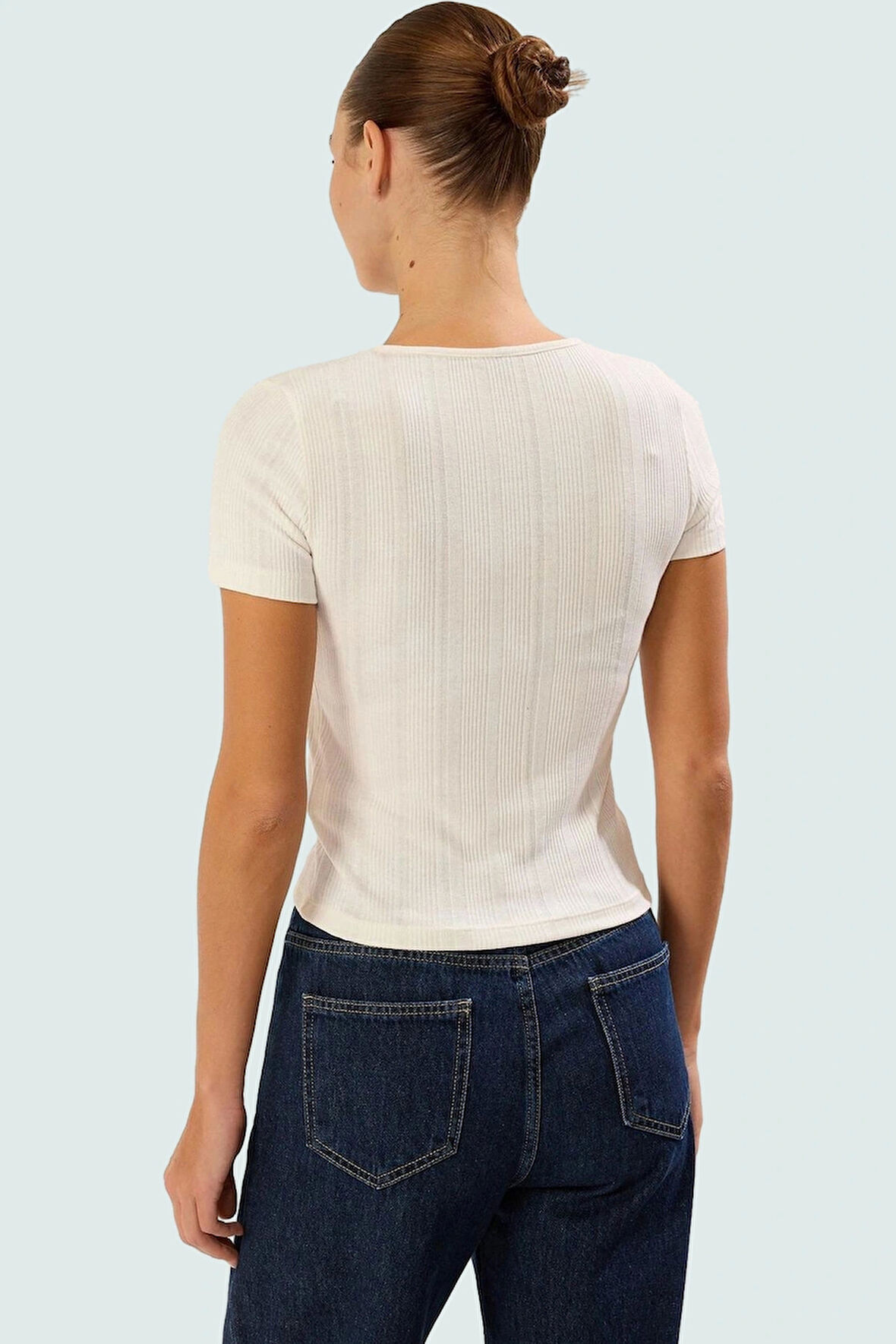 Kısa Kollu Örme Bluz Regular Boy Fitted Kalıp Bisiklet Yaka Yazlık Yüksek Kalite