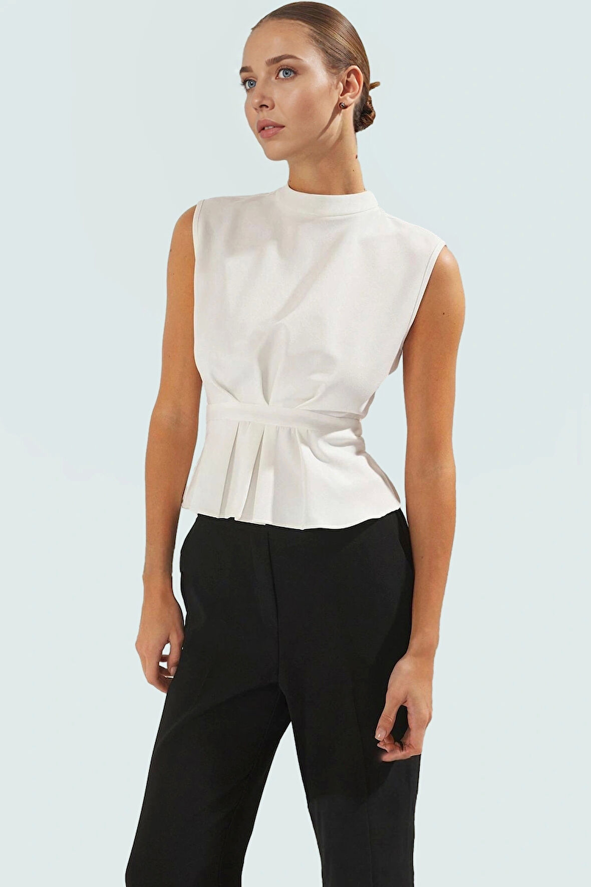 Fitted Bisiklet Yaka Bluz Nefes Alan Polyester Kumaştan İş Giysisi Rahat Ve Şık Modern Stil