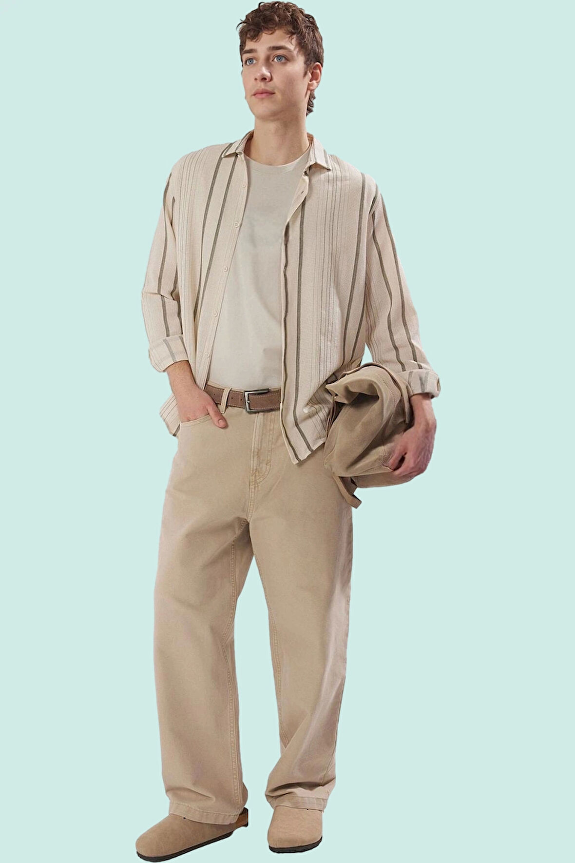 Erkek Basic Dokuma Gömlek Uzun Kollu Çizgili Yazlık Rahat Günlük Kullanım Kaliteli Malzeme