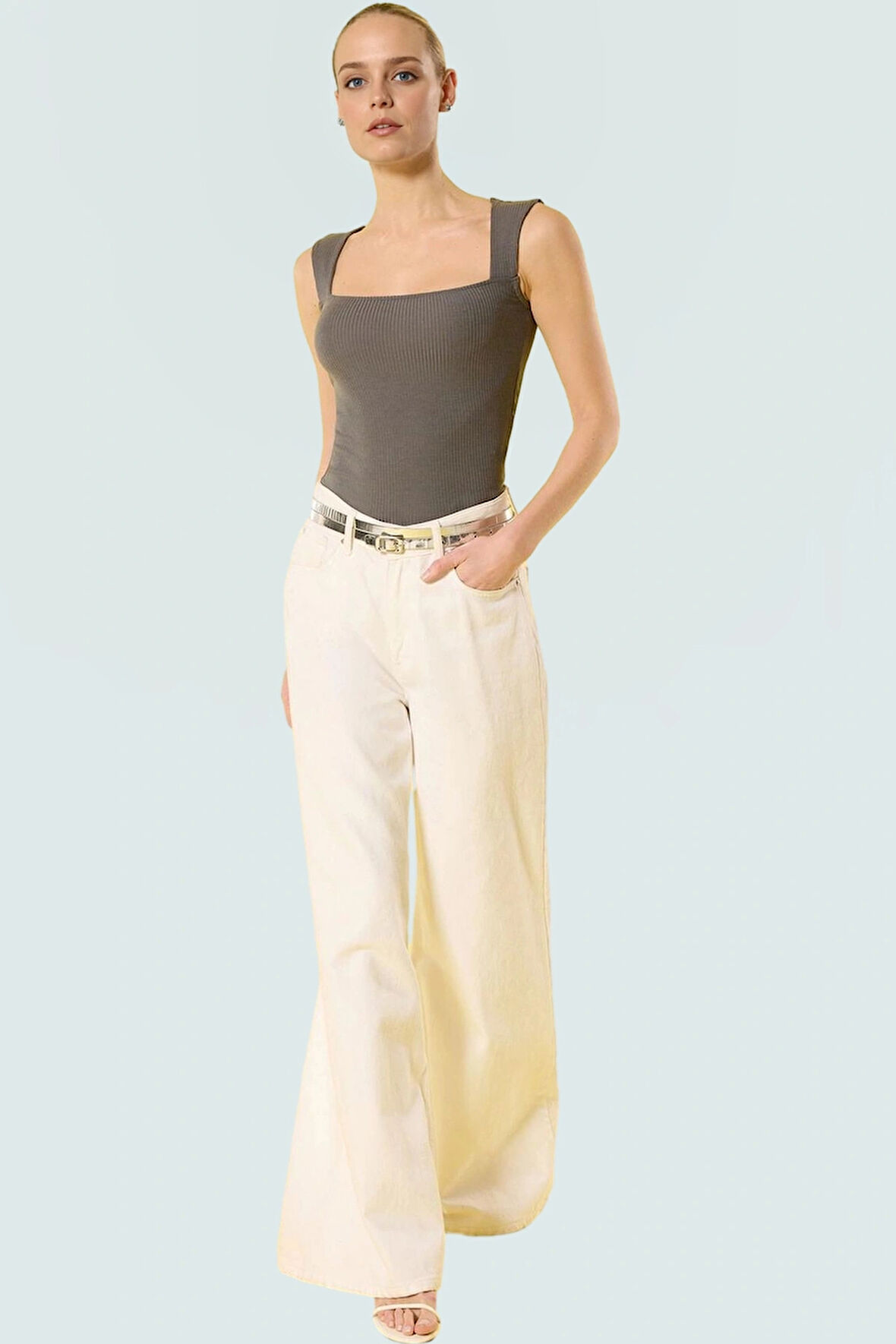 Nefes Alan Poliviskon Kaşkorse Crop Bluz Kare Yaka Fitted Yazlık Premium Kalite