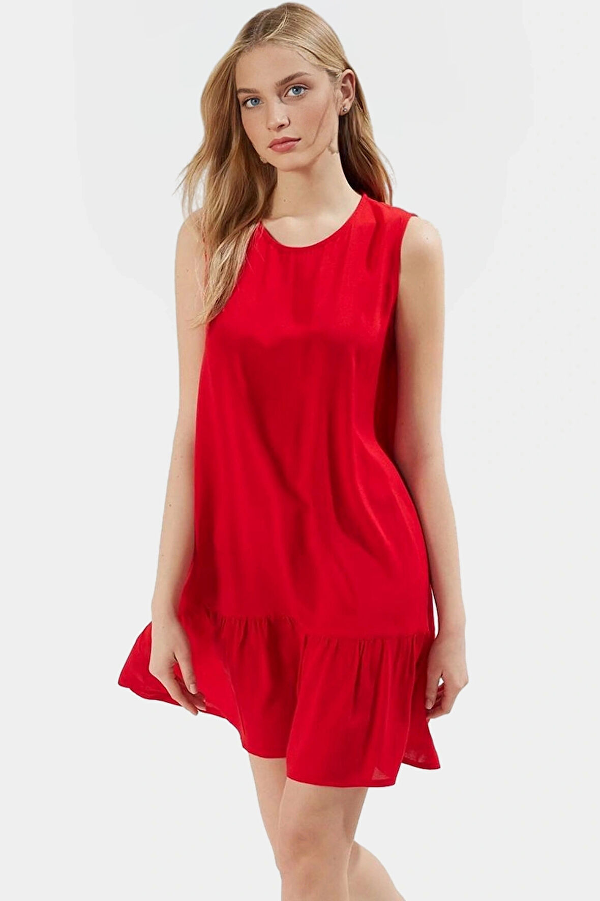 Rahat ve Şık Mini Elbise  Viskoz Shift Kalıp 90cm Boy Seçkin Malzeme