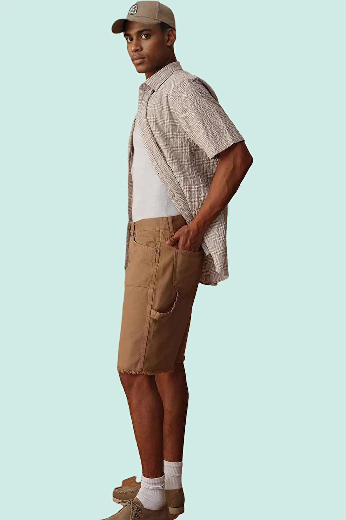 Erkek Pamuklu Denim Şort Kısa Geniş Paça Fermuarlı Rigid Dokuma Günlük Kombinler Hafta Sonu