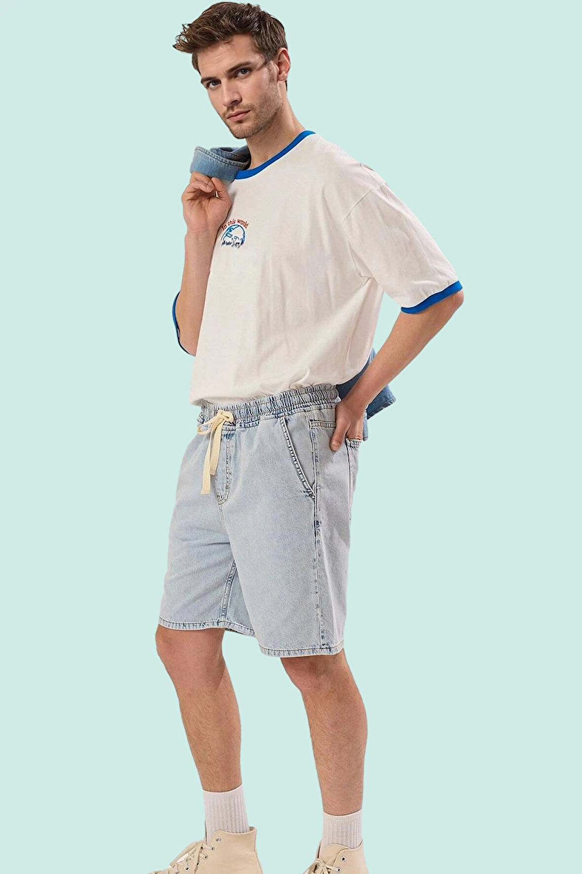 Erkek Kısa Boy Denim Şort Straight Kalıp Pamuk Casual Yaz Stilleri İçin Stilin Buluştuğu Yer