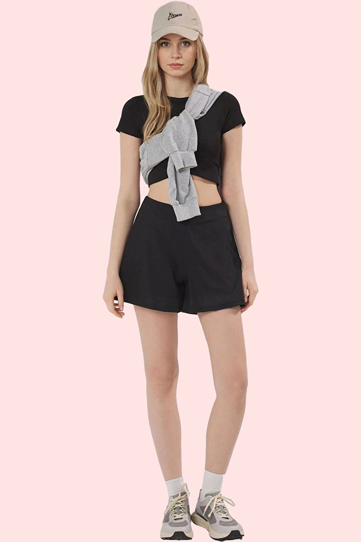 Kadın Normal Bel Boru Paça Spor Şort Etek Görünümlü Kısa Boy Örme Kumaş Aktiviteler İçin Hafta Sonu