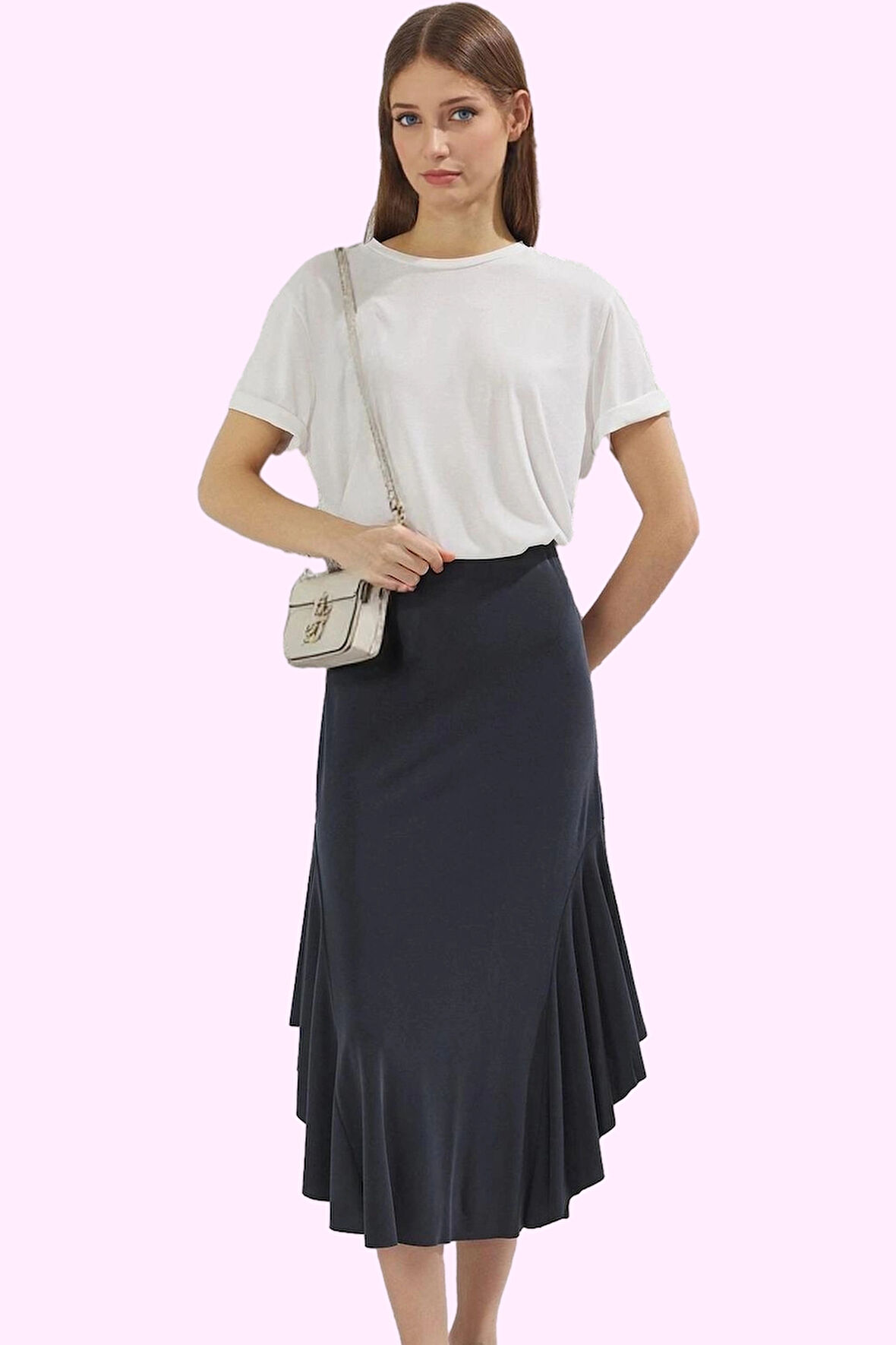 Kadın Örme Midi Etek Modal Polyester Yazlık Casual Fırfırlı Günlük Kullanım Modern Tasarım