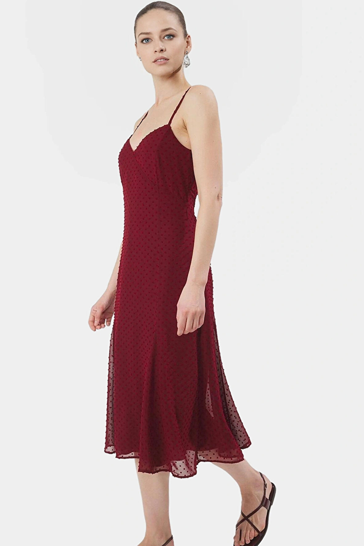 Polyester Şifon Elbise A line Midi Kolsuz Rahat Kullanım Şık Görünüm