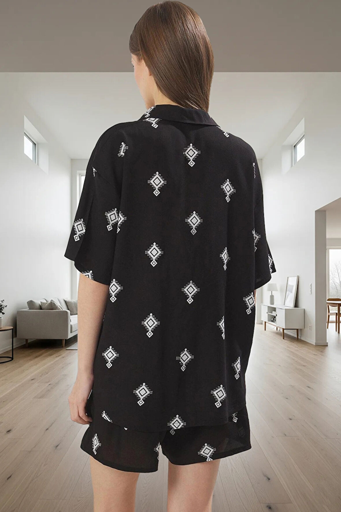 Yazlık Etnik Desenli Pijama Takımı Shally Kumaş Konfor Profesyonel Görünüm Mükemmel Uyum