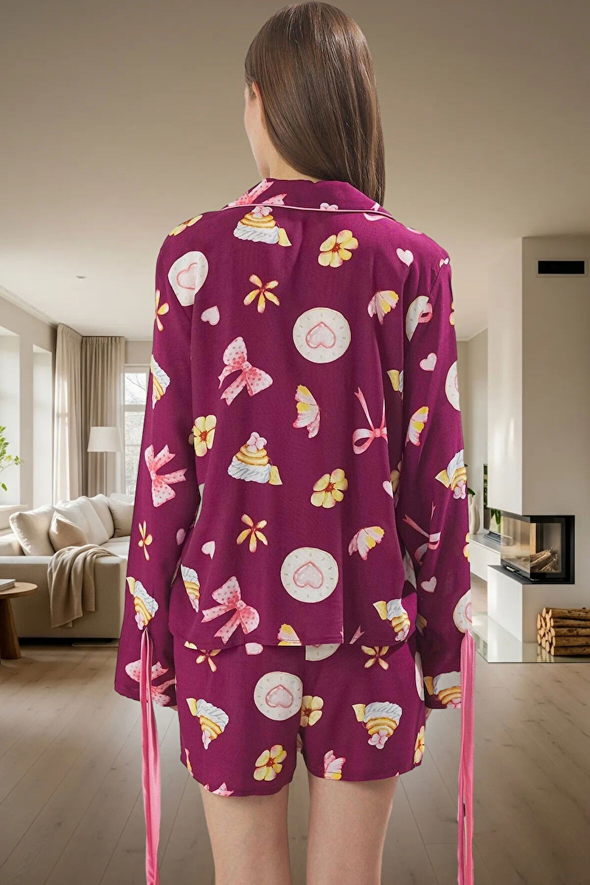 Şık ve Rahat Homewear Viskoz Pijama Takımı Boru Paça Şort Uzun Ömürlü Modern Stil