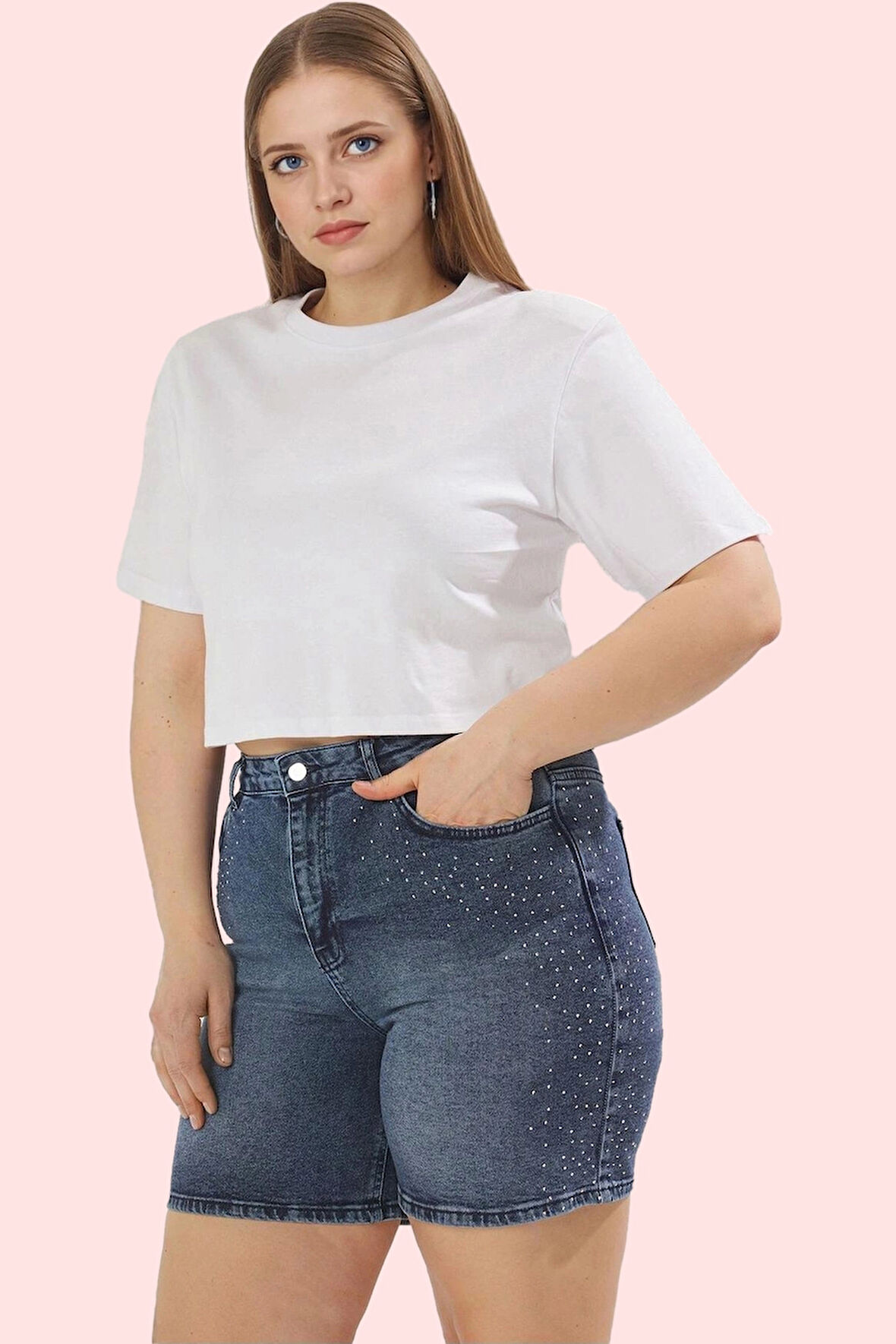 Kadın Regular Denim Şort Yüksek Bel Pamuk Günlük Casual Hafta Sonu Yaz Aylarının Vazgeçilmezi